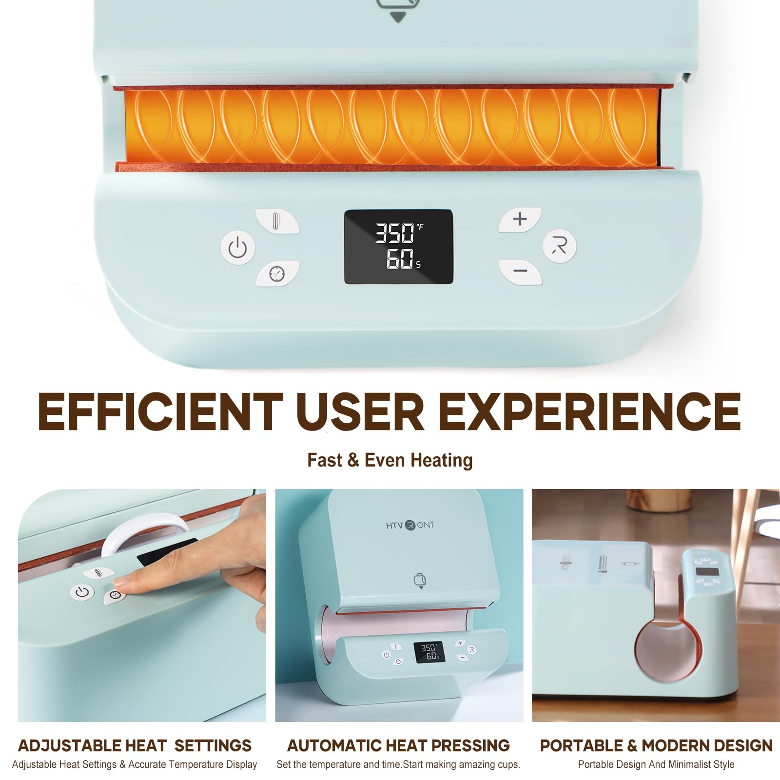 HTVRONT Auto Tumbler Heat Press Machine - Mug Heat Press Heat Up Fast & Even, Professional Tumbler Press High-Security for 2.9-3.2inch Sublimation Tumblers, Cups, Glasses and Mugs (Blue) - Image 3