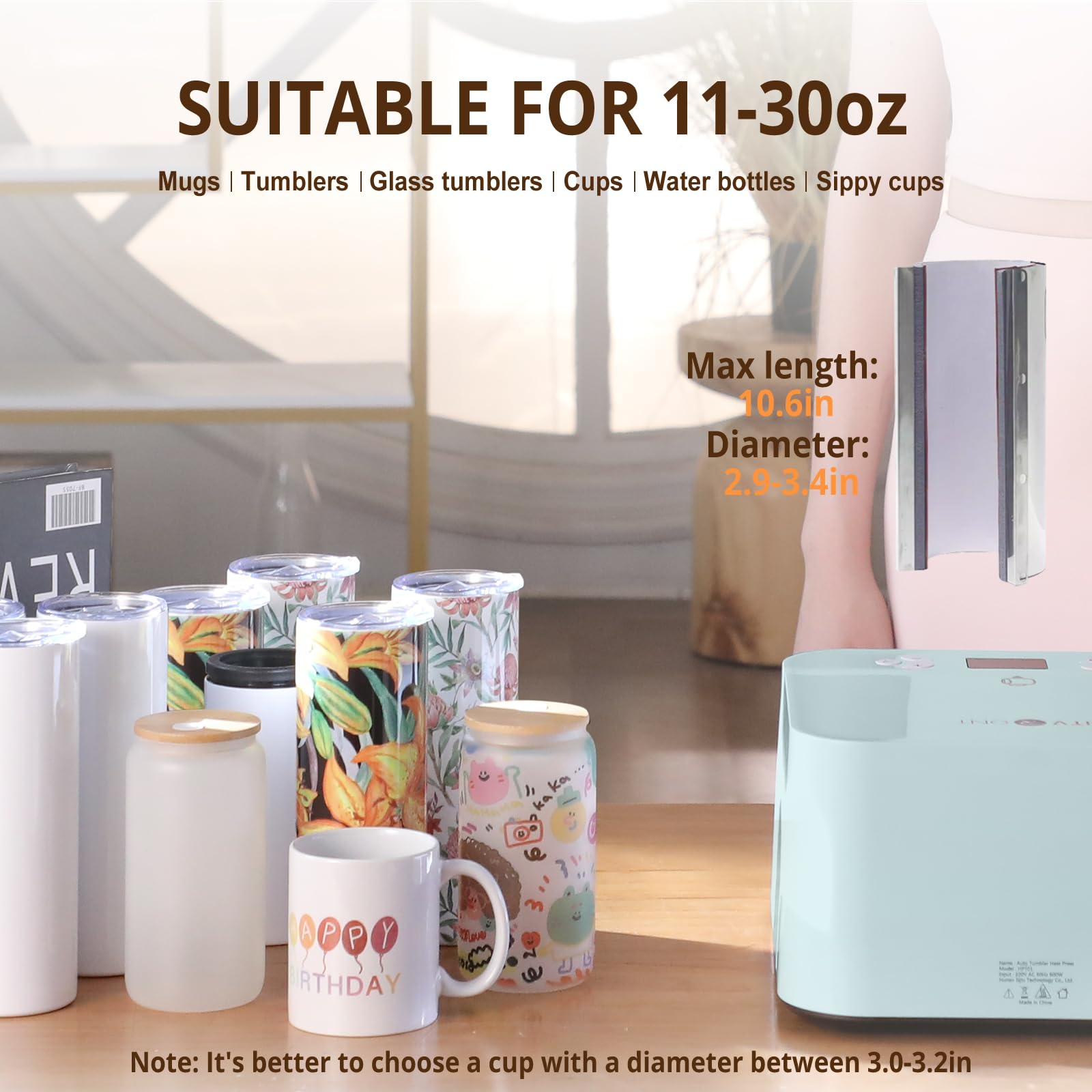 HTVRONT Auto Tumbler Heat Press Machine - Mug Heat Press Heat Up Fast & Even, Professional Tumbler Press High-Security for 2.9-3.2inch Sublimation Tumblers, Cups, Glasses and Mugs (Blue) - Image 4