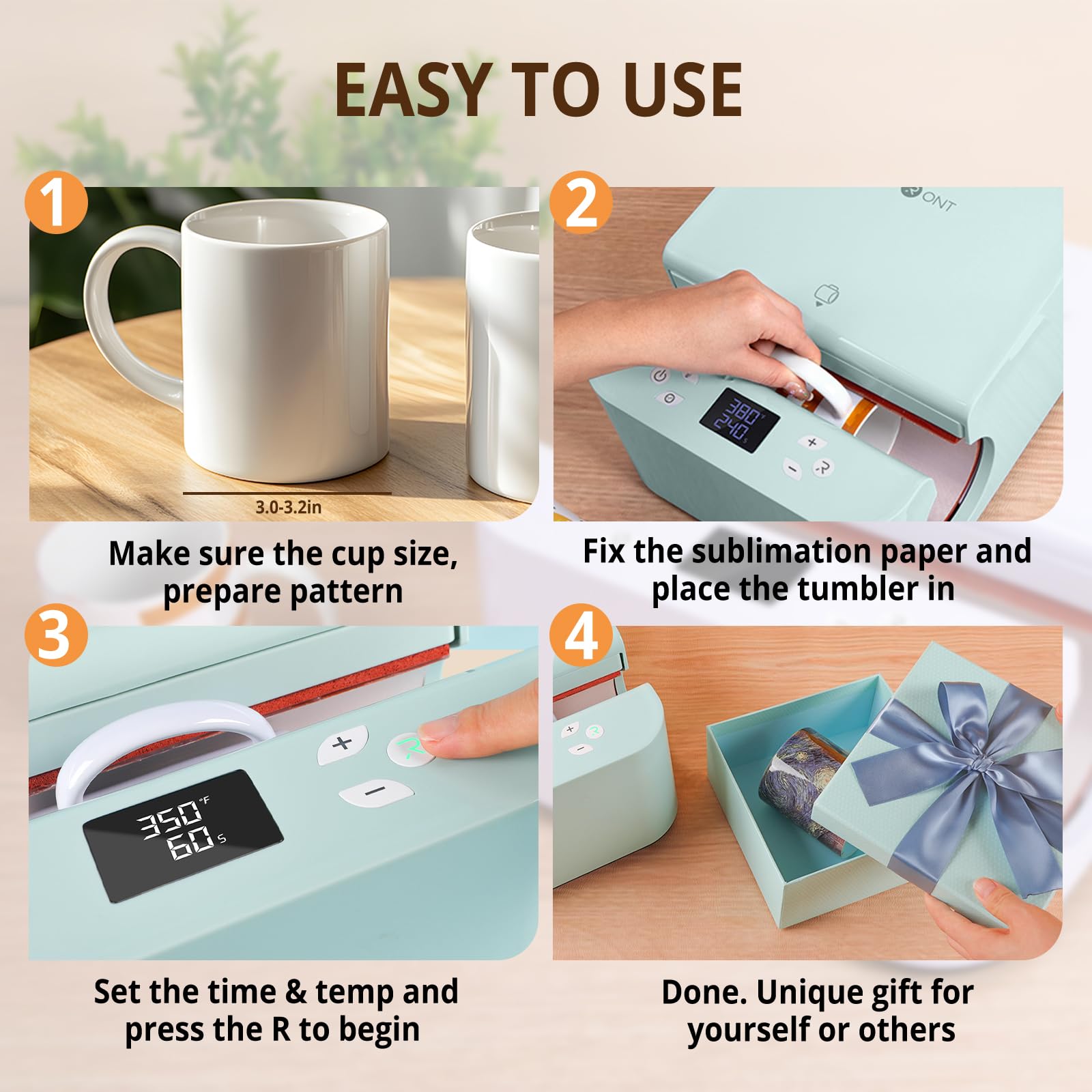 HTVRONT Auto Tumbler Heat Press Machine - Mug Heat Press Heat Up Fast & Even, Professional Tumbler Press High-Security for 2.9-3.2inch Sublimation Tumblers, Cups, Glasses and Mugs (Blue) - Image 6