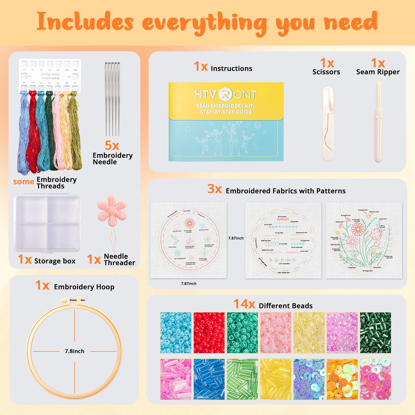 HTVRONT Bead Embroidery Kit for Beginners 3 Sets Bling Bling Bead Embroidery Kit with Step By Step Stitch Video & Instructions, Three-Dimensional Starter Embroidery Set with 19 Stitches for Gift - Image 4