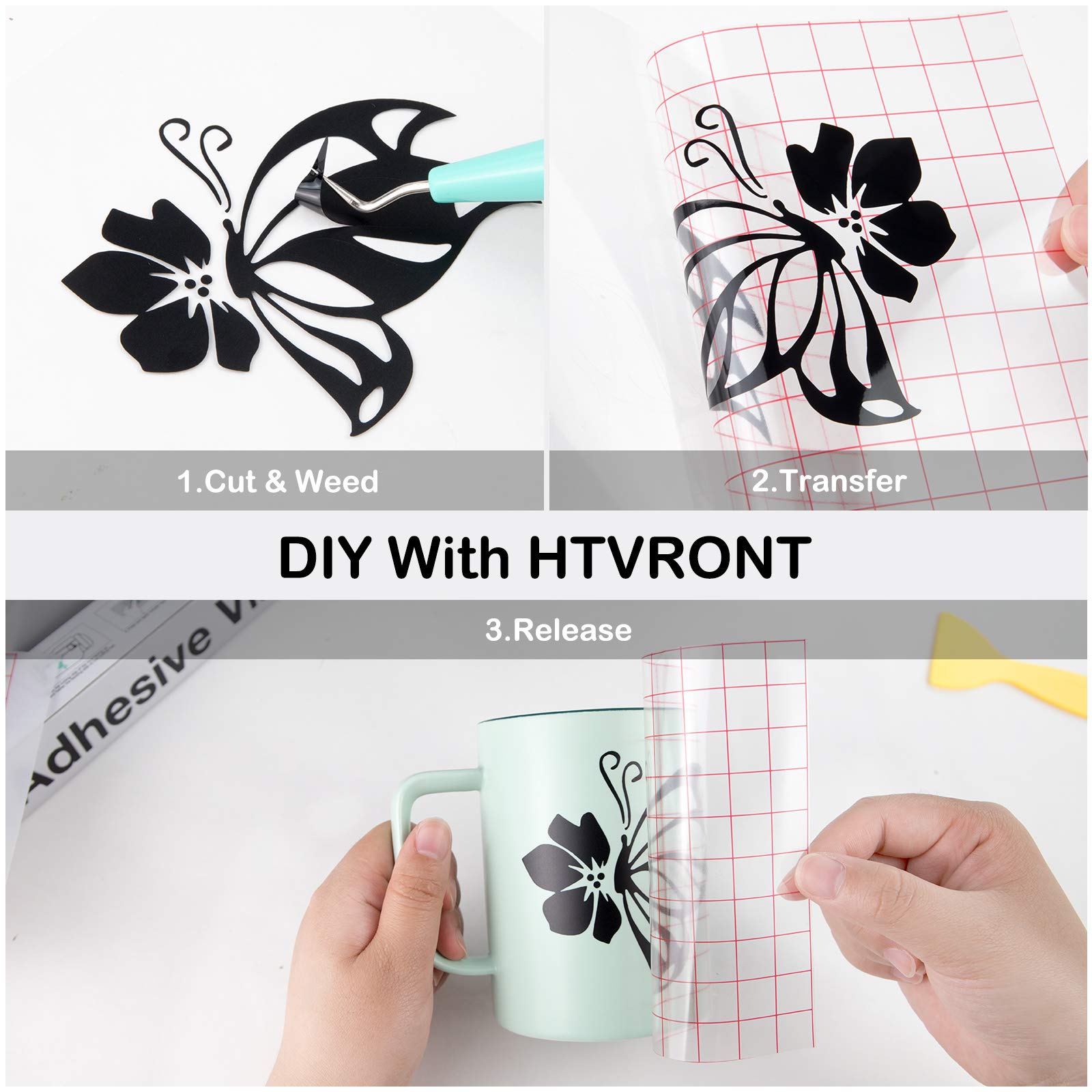 HTVRONT Black Permanent Vinyl - 12" x 14 FT Permanent Adhesive Matte Black Vinyl Roll Compatible with Cricut Cutting Machine, Silhouette, Cameo Cutters, Signs, Scrapbooking, Craft, Die Cutters - Image 7