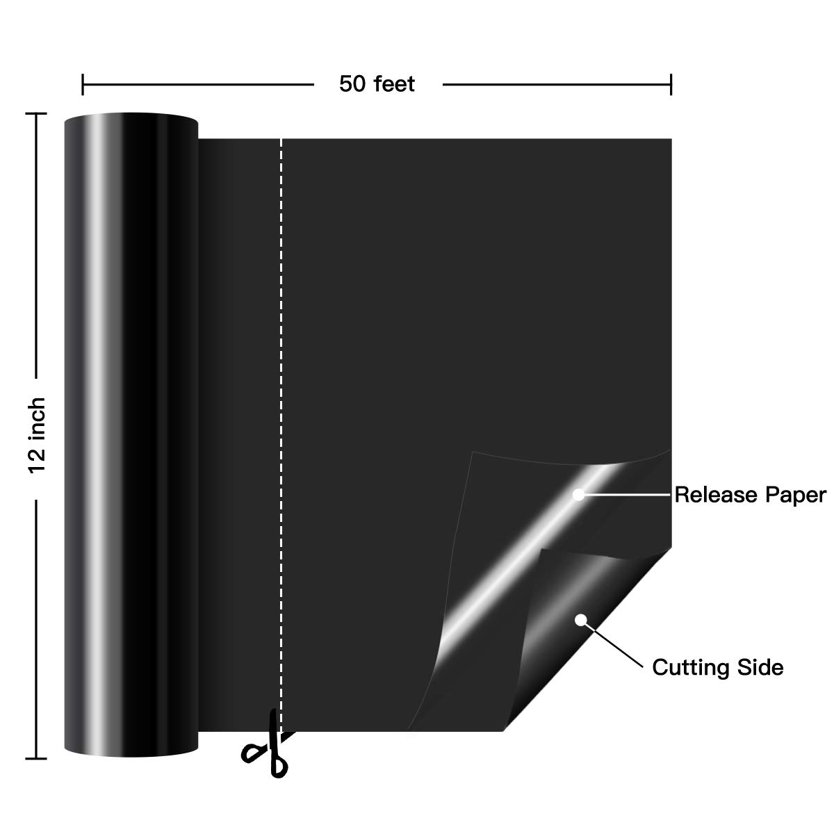 HTVRONT Black Permanent Vinyl - 12" x 50 FT Black Permanent Adhesive Vinyl Roll Compatible with Cricut Cutting Machine, Silhouette and Cameo - Image 4