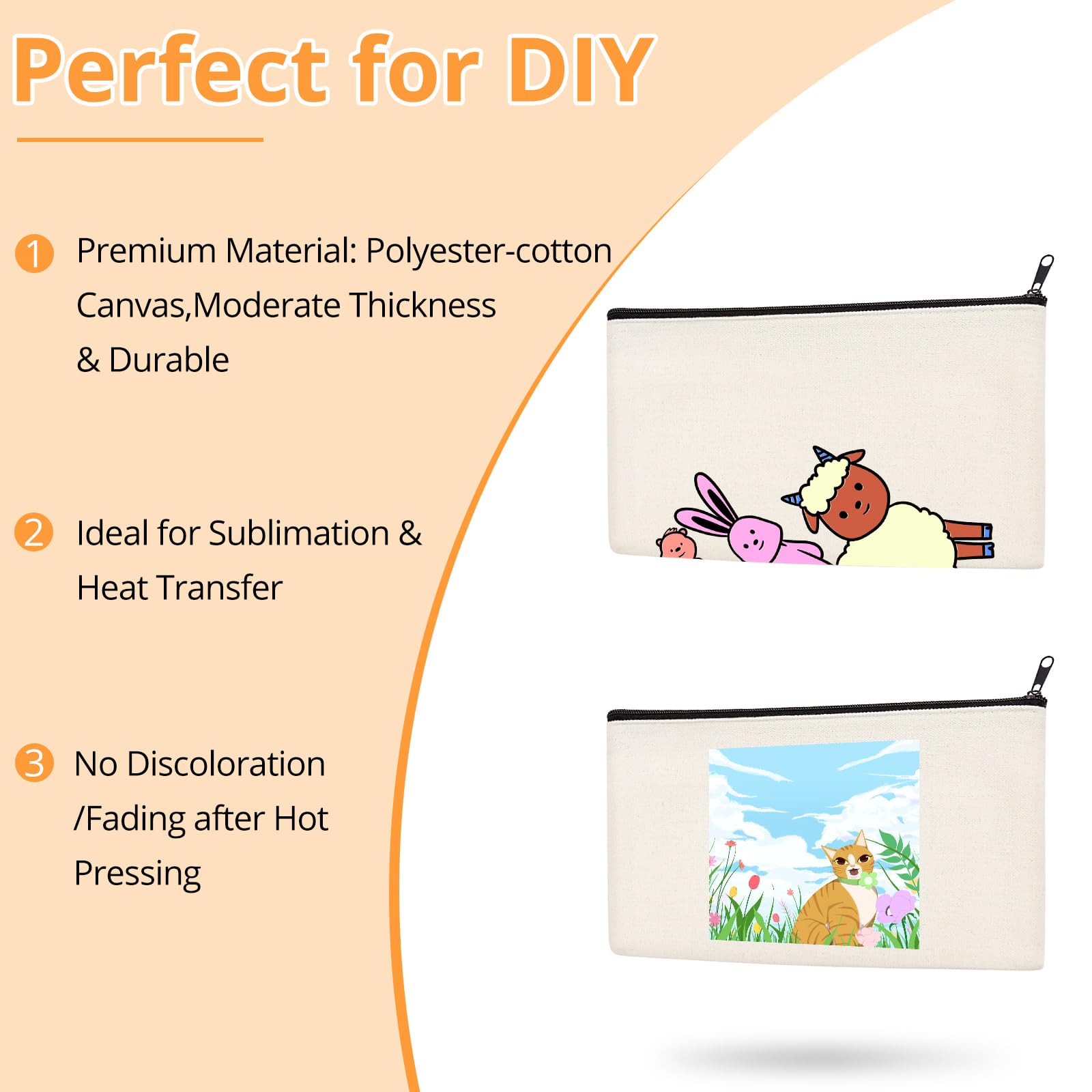 HTVRONT Blank Canvas Makeup Bags 10 Pack, Sublimation Blanks Cosmetic Bags, DIY Heat Transfer Canvas Pen Case Pencil Bags, Beige Multi-Purpose Travel Toiletry Zipper Bags (10pcs 8.3 × 5 Inch) - Image 5