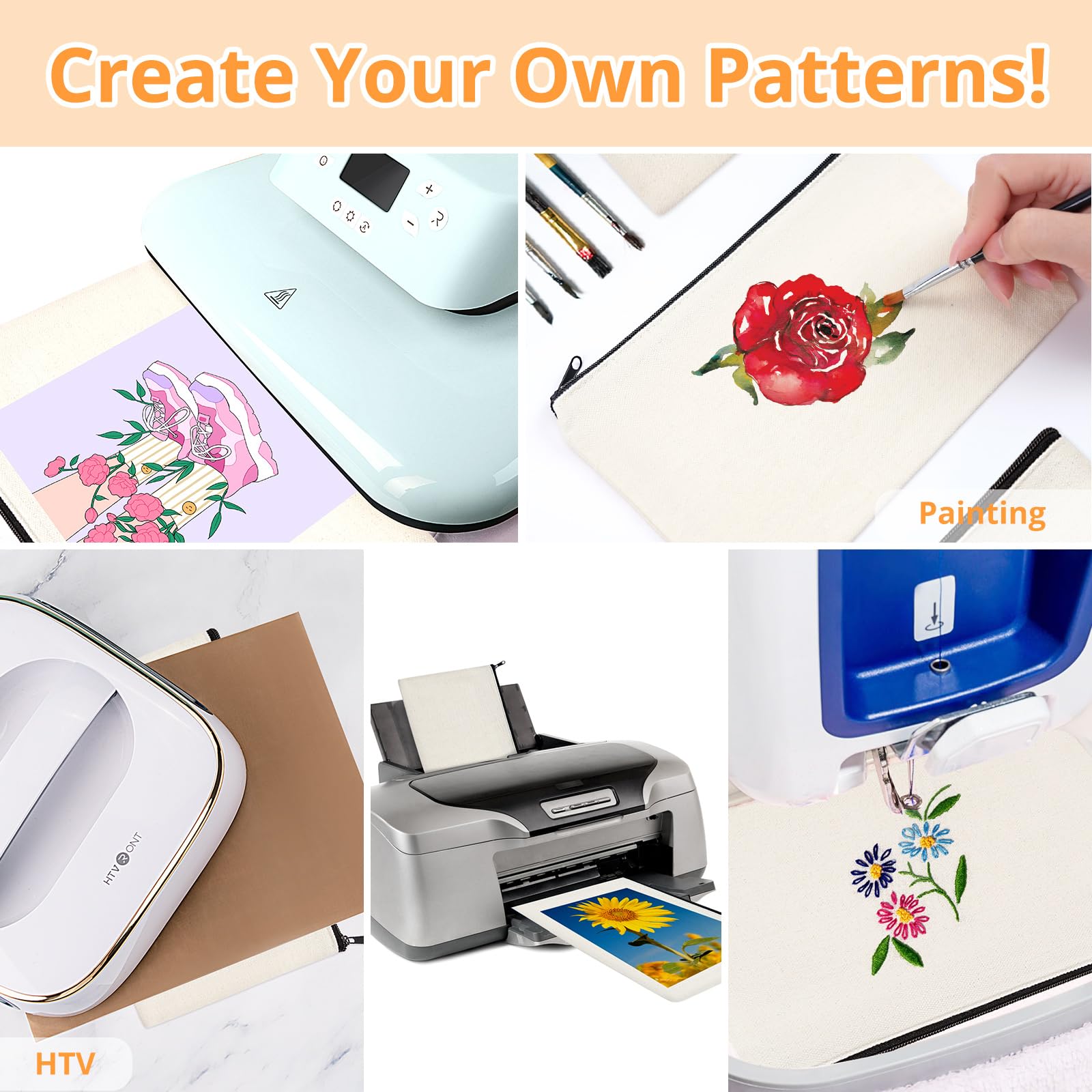 HTVRONT Blank Canvas Makeup Bags 10 Pack, Sublimation Blanks Cosmetic Bags, DIY Heat Transfer Canvas Pen Case Pencil Bags, Beige Multi-Purpose Travel Toiletry Zipper Bags (10pcs 8.3 × 5 Inch) - Image 6