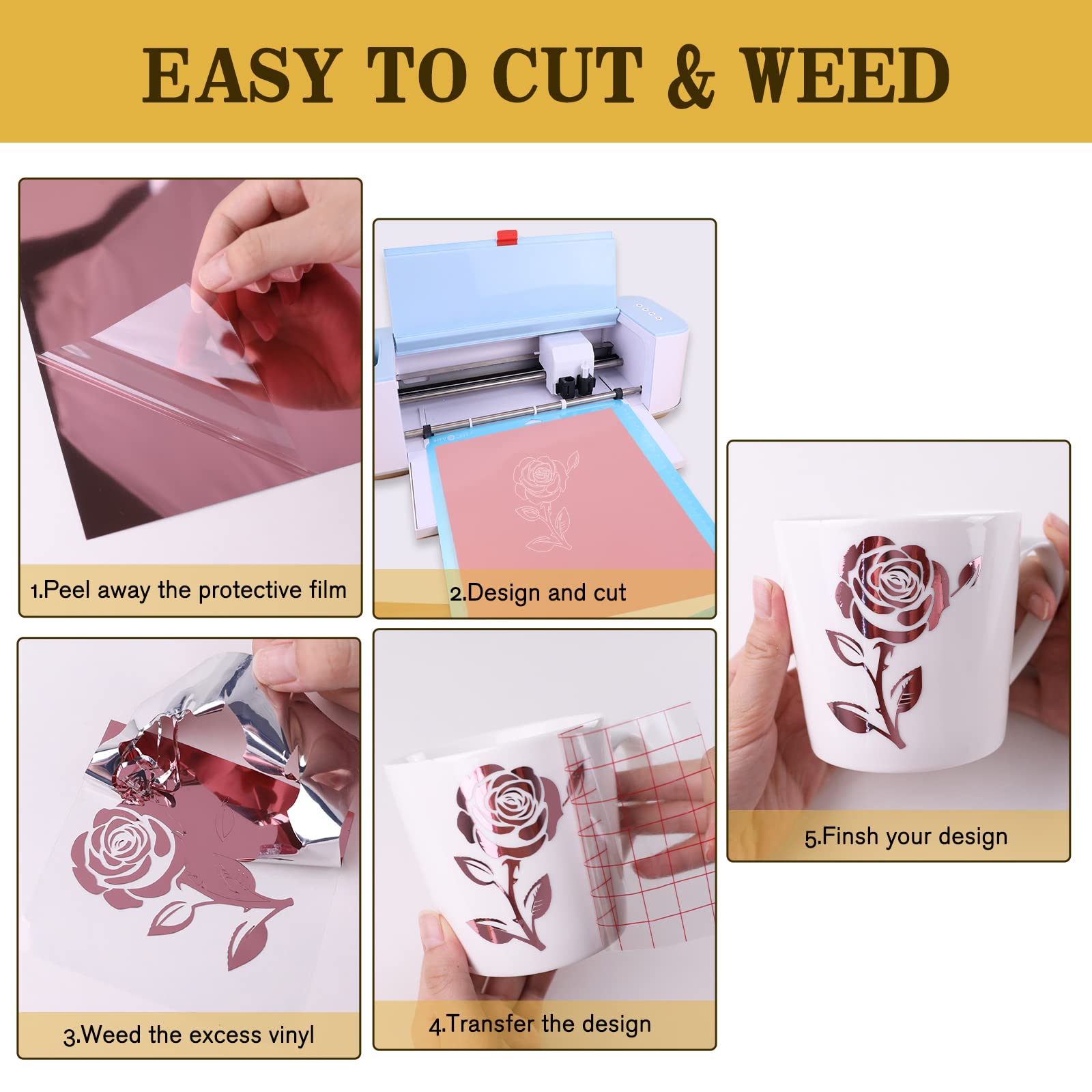 HTVRONT Chrome Vinyl - 9PCS 12"x12" Mirror Metallic Permanent Adhesive Vinyl for Cutting Machine, Mirror Chrome Metallic Permanent Sheets for Decoration - Image 3