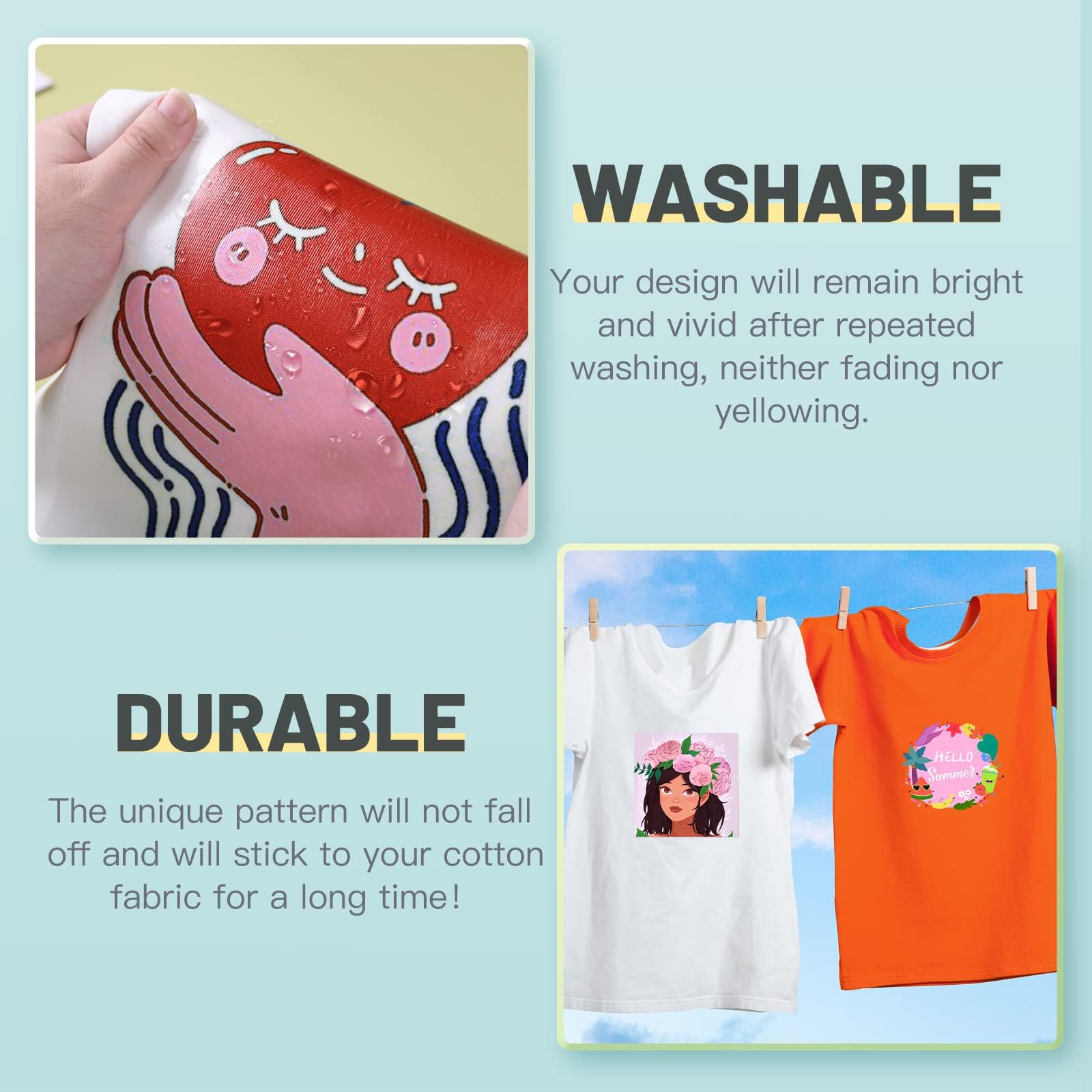 HTVRONT Clear HTV Vinyl for Sublimation, 20 Pack 12" X 12" Matte Sublimation Vinyl for Cotton Fabric, Wash Durable Clear Dye Sub HTV for Light-Colored T Shirts - Image 3