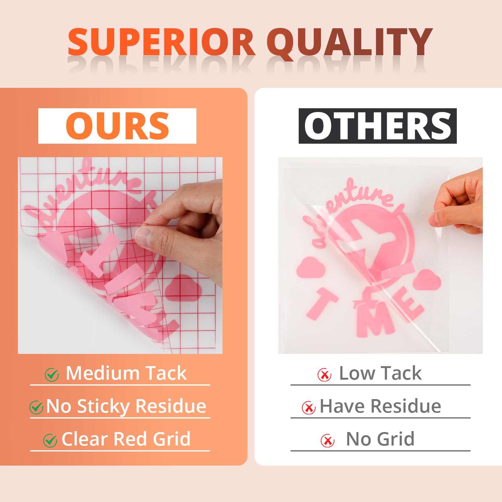 HTVRONT Transfer Tape for Vinyl - 12" x 30 Feet Clear w/Red Alignment Grid Medium Tack Vinyl Transfer Tape Perfect for Cameo Self Adhesive Vinyl for Signs Stickers Decals Walls Doors & Window - Image 3