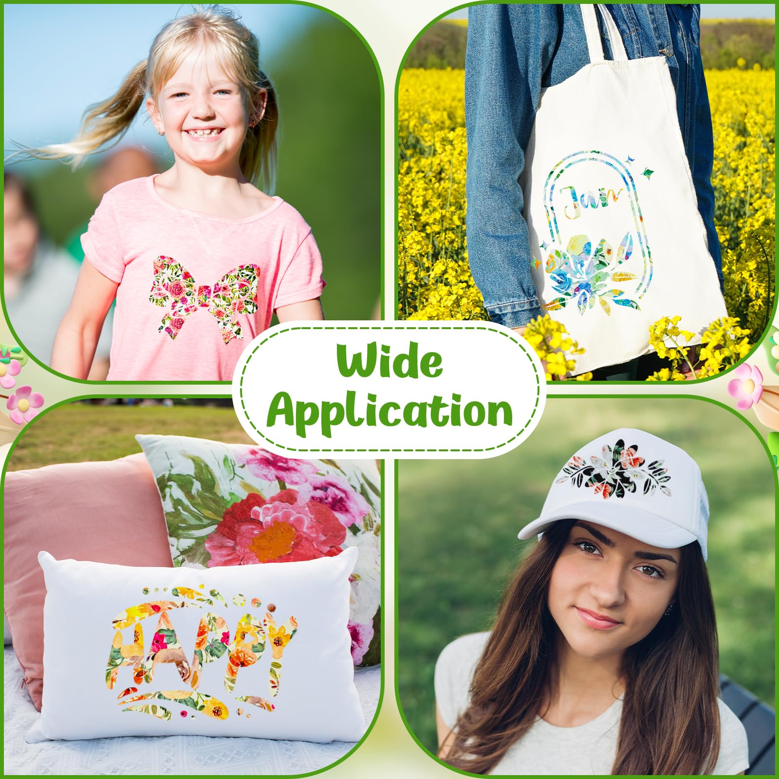 HTVRONT Floral Heat Transfer Vinyl - 12"x10" Watercolor Flower Iron On Vinyl Sheets, 11 Packs Pattern HTV with 1 PTFE Sheet, Patterned HTV Vinyl Bundle for Spring Clothing Costume - Image 6