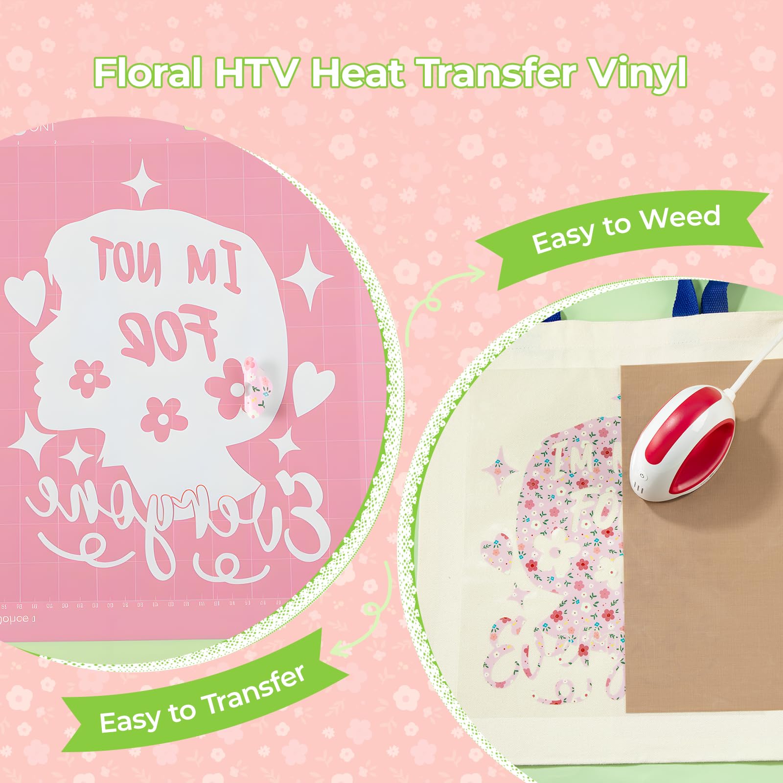 HTVRONT Floral HTV Heat Transfer Vinyl - 11 Packs Iron on Vinyl for T-Shirts, HTV Vinyl with 1 PTFE Sheet - 12 * 10in Floral Patterned HTV for Mother's Day - Image 3