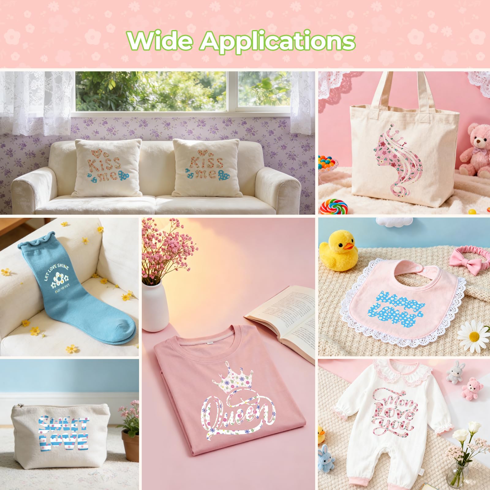 HTVRONT Floral HTV Heat Transfer Vinyl - 11 Packs Iron on Vinyl for T-Shirts, HTV Vinyl with 1 PTFE Sheet - 12 * 10in Floral Patterned HTV for Mother's Day - Image 5