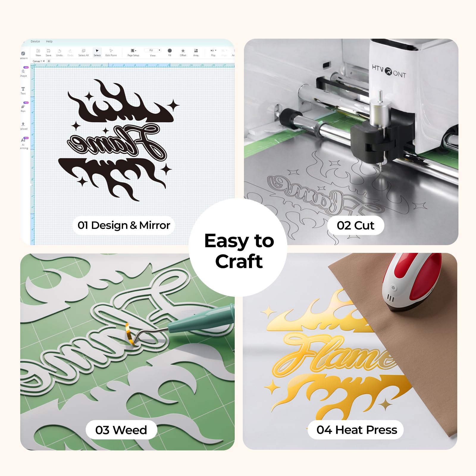 HTVRONT Gold Metallic HTV Vinyl - 12”x 5ft Gold Iron on Vinyl Roll, Heat Transfer Vinyl for All Cutting Machines, Easy to Cut & Weed for T-Shirts & Custom Heat Vinyl Designs - Image 4