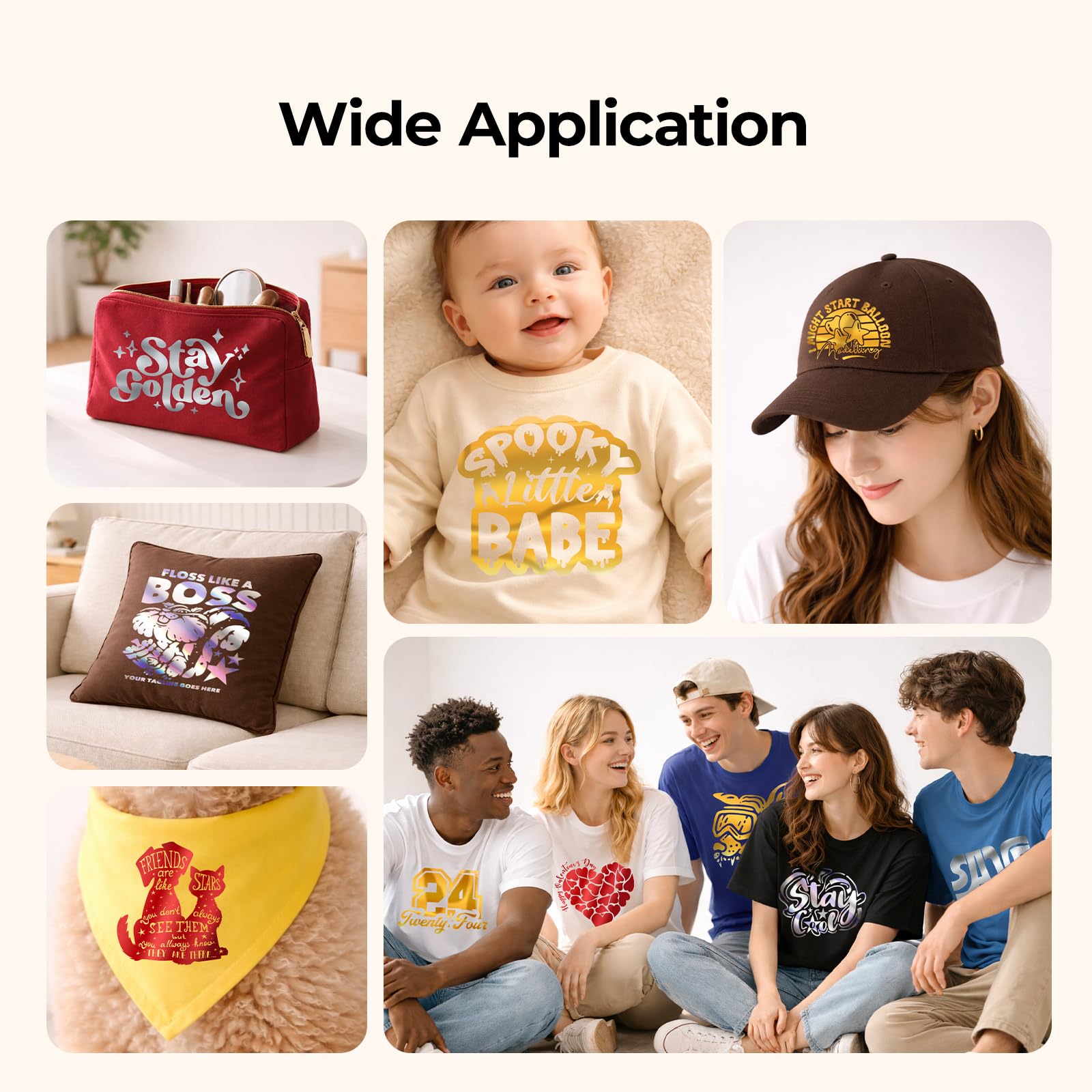 HTVRONT Gold Metallic HTV Vinyl - 12”x 5ft Gold Iron on Vinyl Roll, Heat Transfer Vinyl for All Cutting Machines, Easy to Cut & Weed for T-Shirts & Custom Heat Vinyl Designs - Image 7