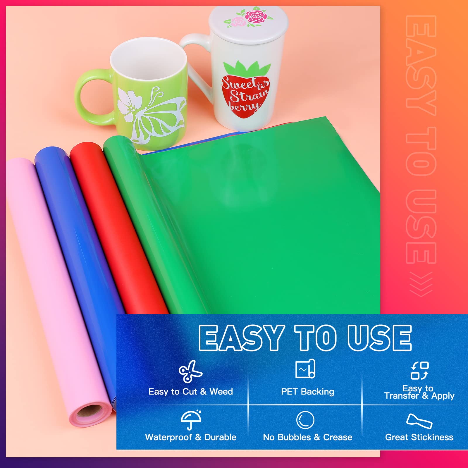 HTVRONT Green Permanent Vinyl - 12" x 11 FT Adhesive Permanent Vinyl Roll Compatible with Cricut Cutting Machine, Silhouette, Cameo, Signs, Scrapbooking, Craft, Die Cutters (Glossy Green) - Image 3