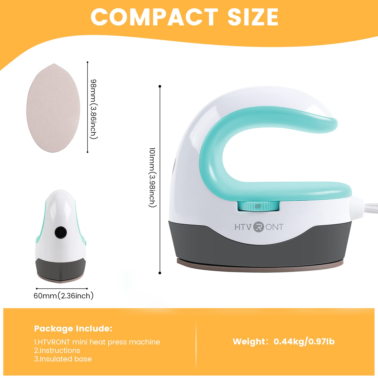 HTVRONT Heat Press Mini Heat Press Machine, Mini Iron for Crafts, Small Heat Press Portable Iron Press Machine for T Shirts, Hats, Heating Transfer Projects (Mint) - Image 3
