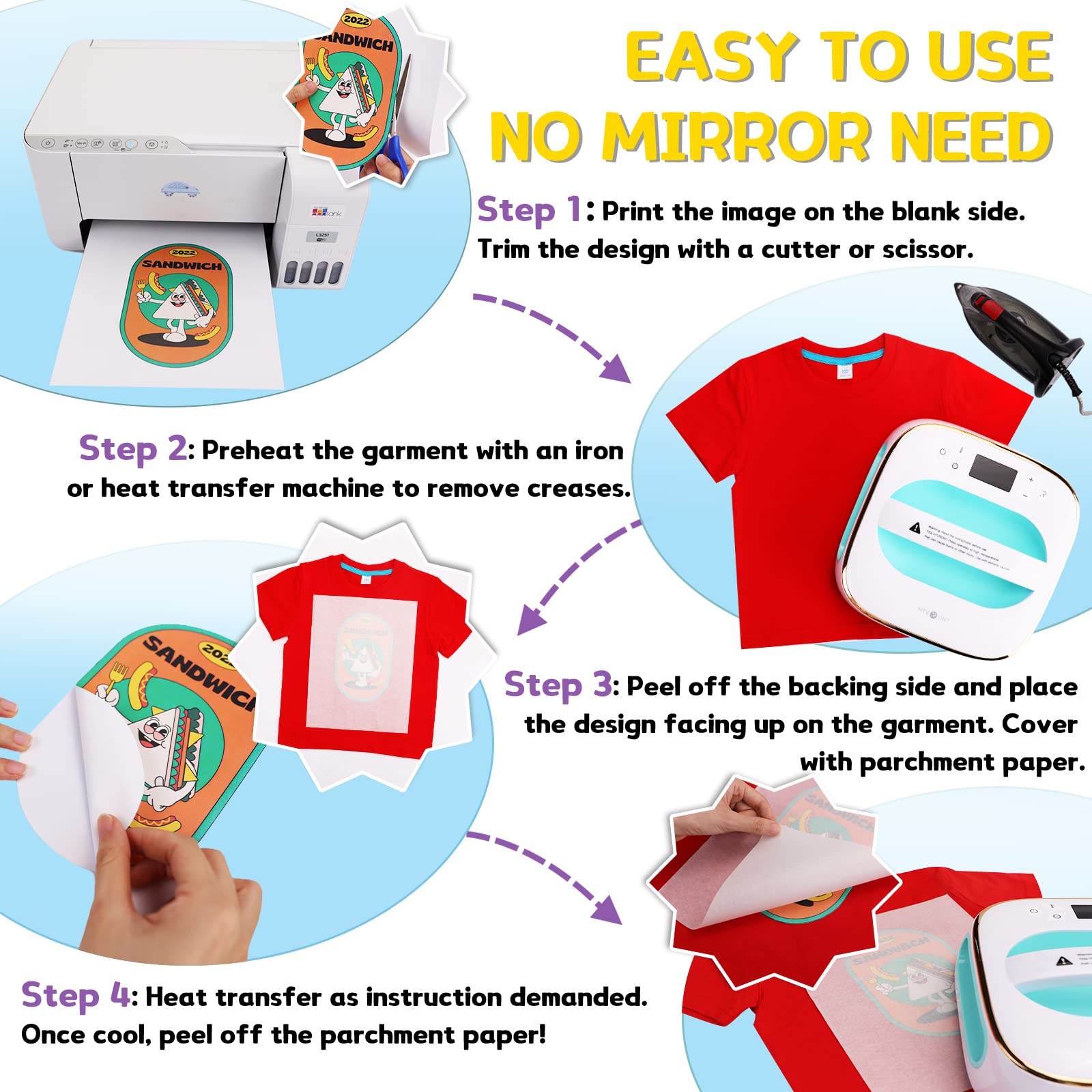 HTVRONT Heat Transfer Paper 11x17 " for Dark T Shirts - 10 Pack Iron on Transfer Paper for Inkjet Printer, Large 11x17" Easy to Use Printable Heat Transfer Vinyl, Vibrant Color, Durable & Soft - Image 6