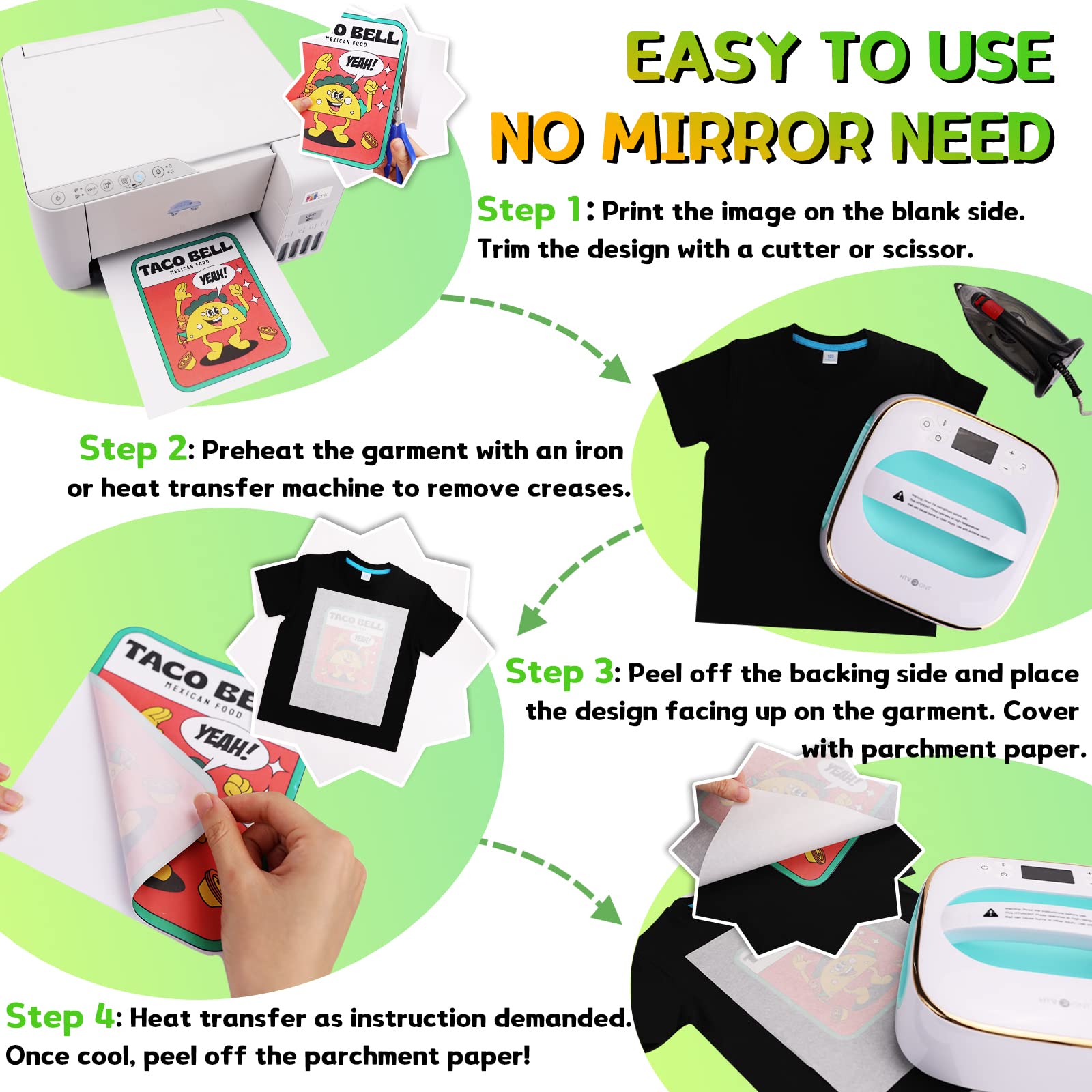 HTVRONT Heat Transfer Paper for Dark T Shirts -25 Sheets 8.5x11" Iron on Transfer Paper for Inkjet & Laser Printer, Stretchable & Durable Printable Heat Transfer Vinyl, Easy to Use - Image 5