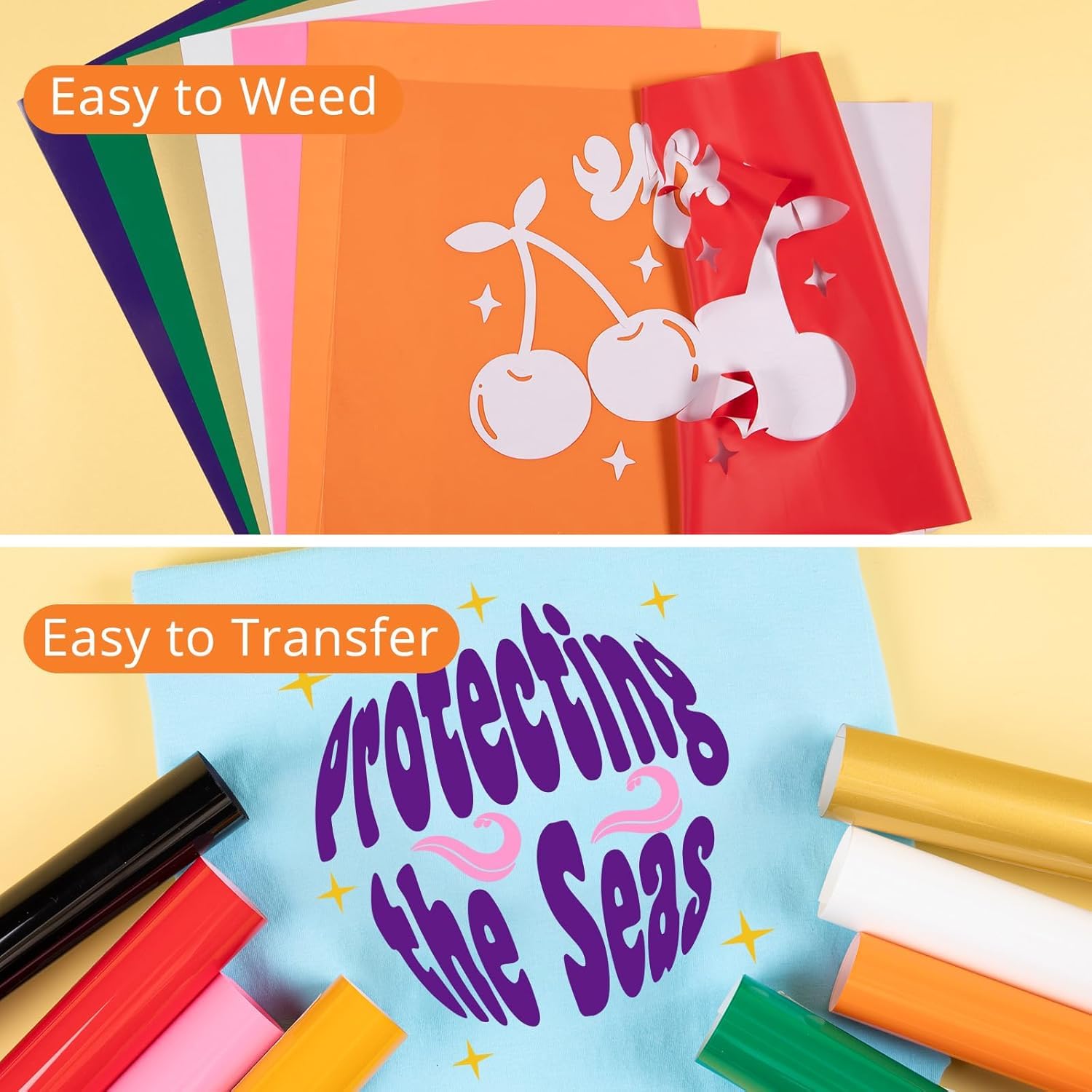 HTVRONT HTV Heat Transfer Vinyl Bundle - 20 Pack 12'' x 3FT Iron on Vinyl for All Cutting Machine, Easy to Use Heat Transfer Vinyl for T Shirts, HTV Vinyl Bundle with 20 Assorted Colors - Image 4