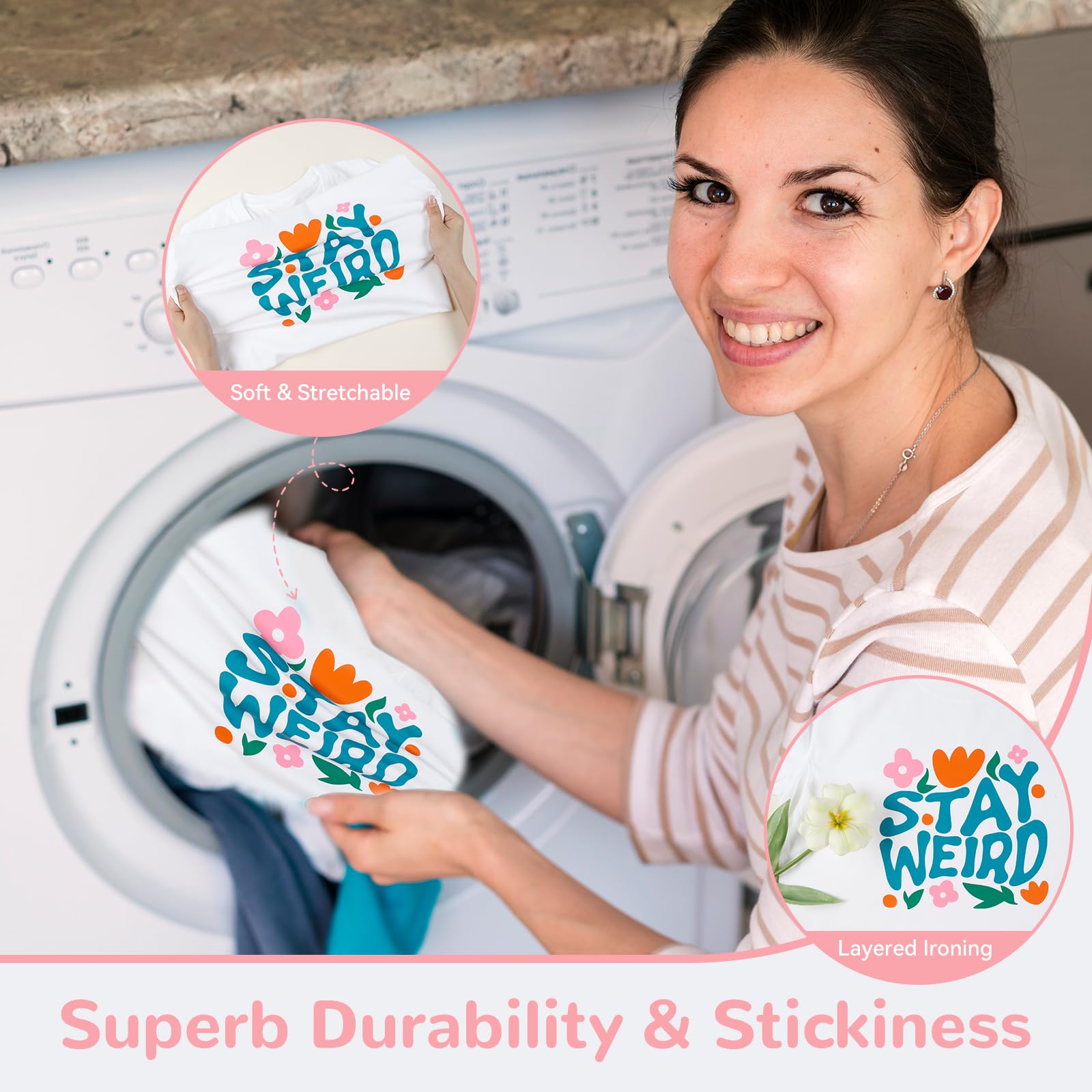 HTVRONT HTV Heat Transfer Vinyl Bundle: 47 Pack 12" x 10" Iron on Vinyl for T-Shirt, 33 Assorted Colors with HTV Accessories Tweezers, Silhouette Cameo or Heat Press Machine - Image 5