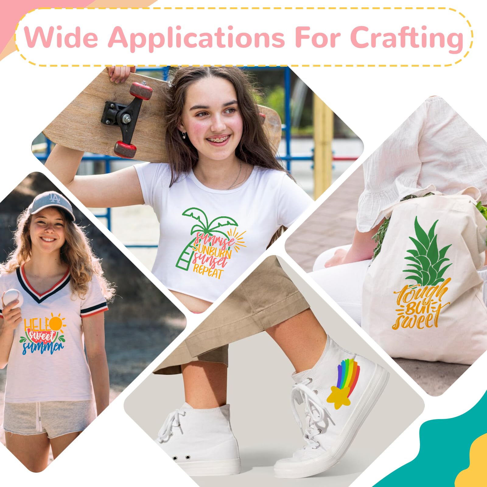 HTVRONT HTV Heat Transfer Vinyl Bundle: 47 Pack 12" x 10" Iron on Vinyl for T-Shirt, 33 Assorted Colors with HTV Accessories Tweezers, Silhouette Cameo or Heat Press Machine - Image 7