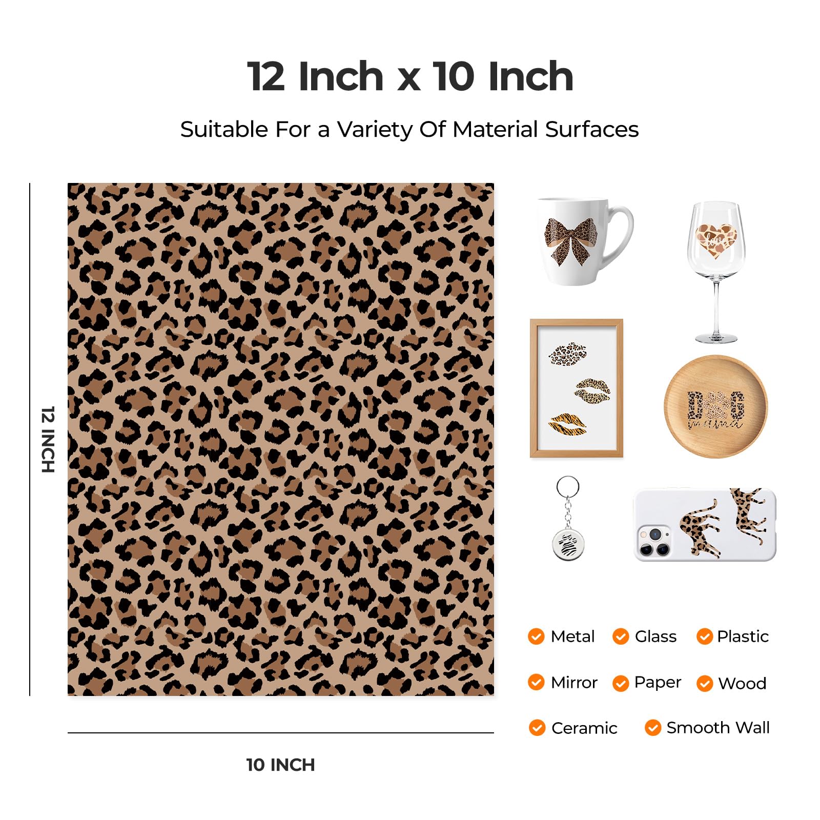 HTVRONT Leopard Permanent Vinyl - 10 Pack 12"X10" Animal Pattern Permanent Vinyl Sheets & 2 Transfer Paper,Cheetah Cow Print Adhesive Sheets for All Crafting Projects - Image 3