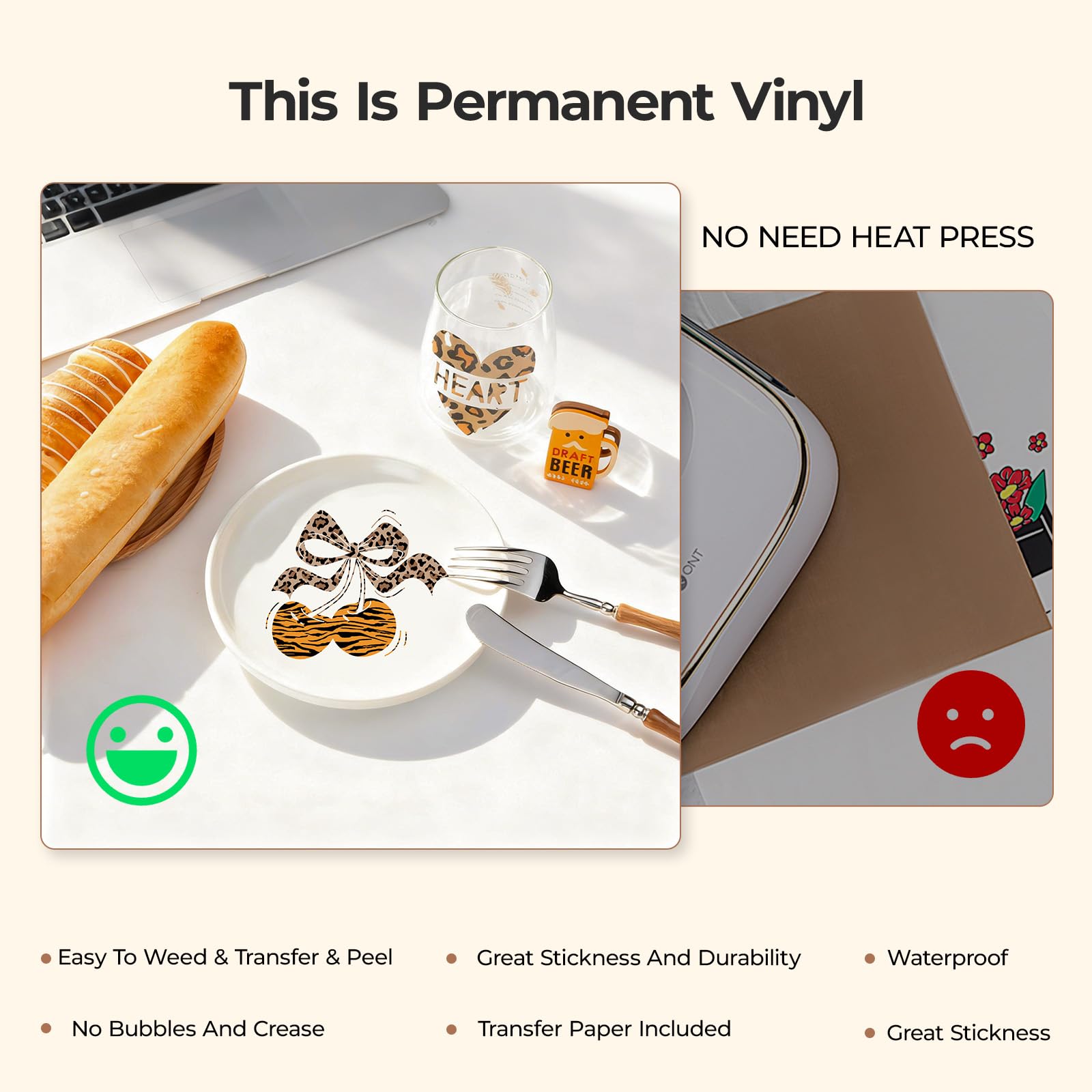 HTVRONT Leopard Permanent Vinyl - 10 Pack 12"X10" Animal Pattern Permanent Vinyl Sheets & 2 Transfer Paper,Cheetah Cow Print Adhesive Sheets for All Crafting Projects - Image 4