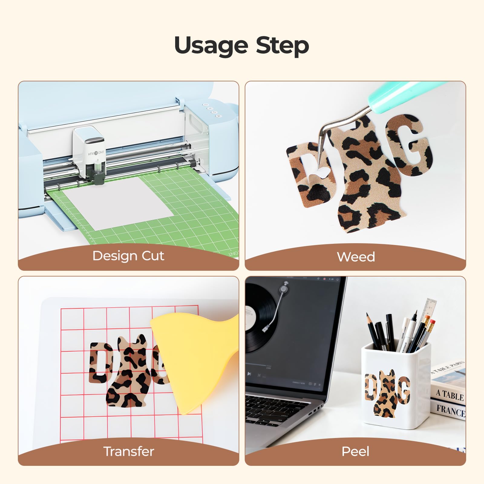 HTVRONT Leopard Permanent Vinyl - 10 Pack 12"X10" Animal Pattern Permanent Vinyl Sheets & 2 Transfer Paper,Cheetah Cow Print Adhesive Sheets for All Crafting Projects - Image 5