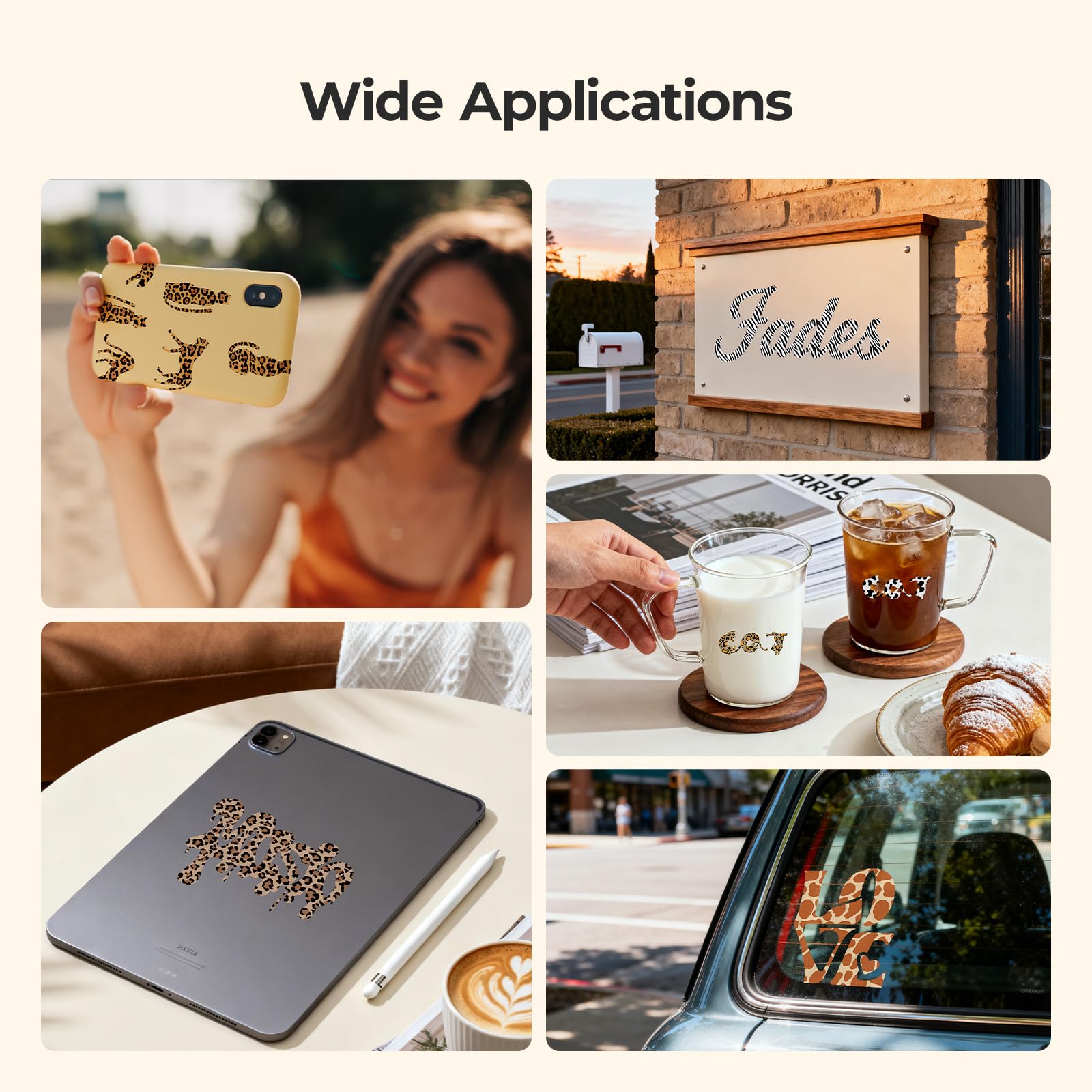 HTVRONT Leopard Permanent Vinyl - 10 Pack 12"X10" Animal Pattern Permanent Vinyl Sheets & 2 Transfer Paper,Cheetah Cow Print Adhesive Sheets for All Crafting Projects - Image 6