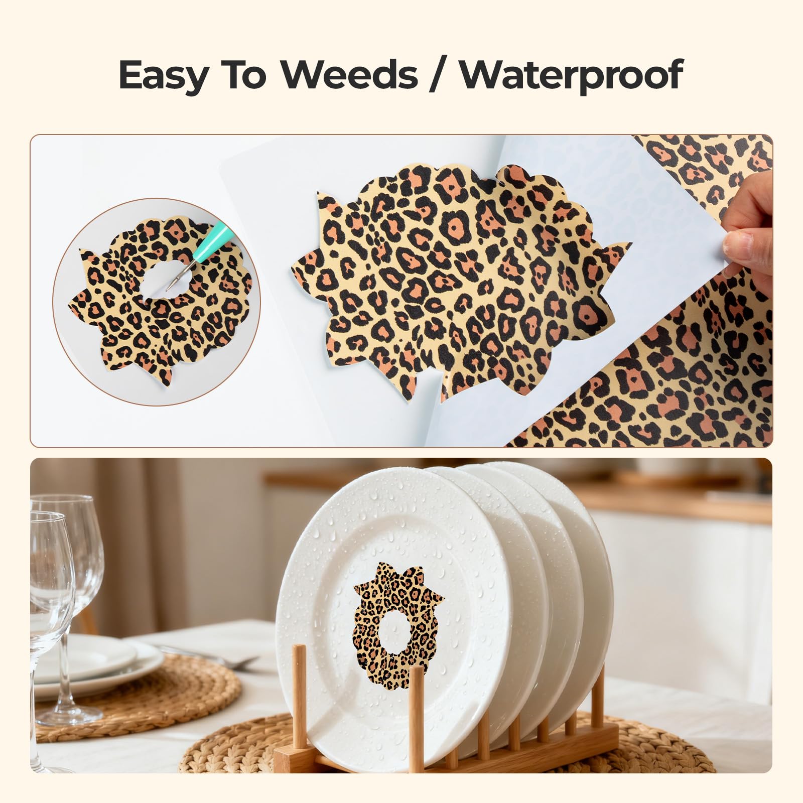 HTVRONT Leopard Permanent Vinyl - 10 Pack 12"X10" Animal Pattern Permanent Vinyl Sheets & 2 Transfer Paper,Cheetah Cow Print Adhesive Sheets for All Crafting Projects - Image 7