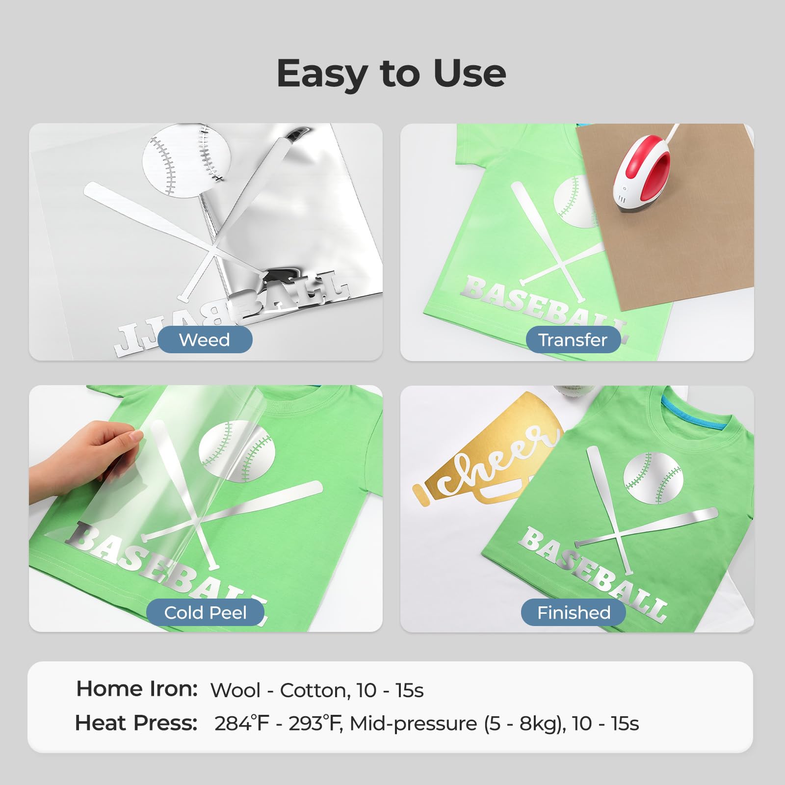 HTVRONT Metallic Gold Heat Transfer Vinyl - 12in x 8ft Iron on Vinyl, Easy to Weed & Transfer Metallic HTV Vinyl - Gold Foil HTV for T-Shirts Compatible with Cricut Cutting Machine - Image 6