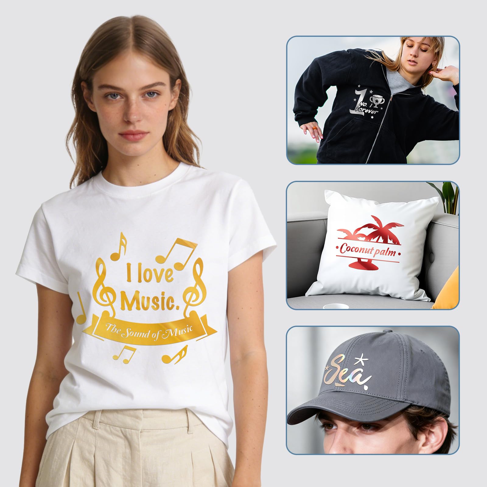 HTVRONT Metallic Gold Heat Transfer Vinyl - 12in x 8ft Iron on Vinyl, Easy to Weed & Transfer Metallic HTV Vinyl - Gold Foil HTV for T-Shirts Compatible with Cricut Cutting Machine - Image 7