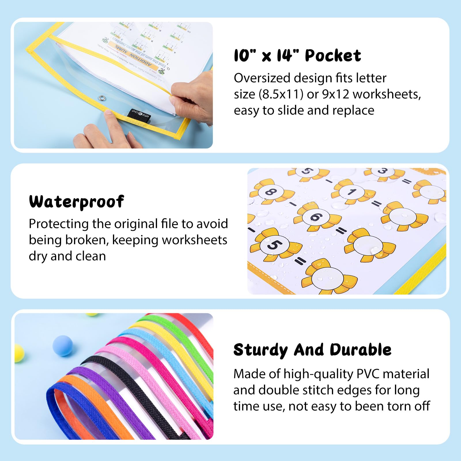 HTVRONT Oversized Dry Erase Pockets - 30 Pack Reusable Sleeves with Rings, Clear Plastic Sheet Protectors for Classrooms, Teachers, Schools, Shops, Ticket Holders - Image 5