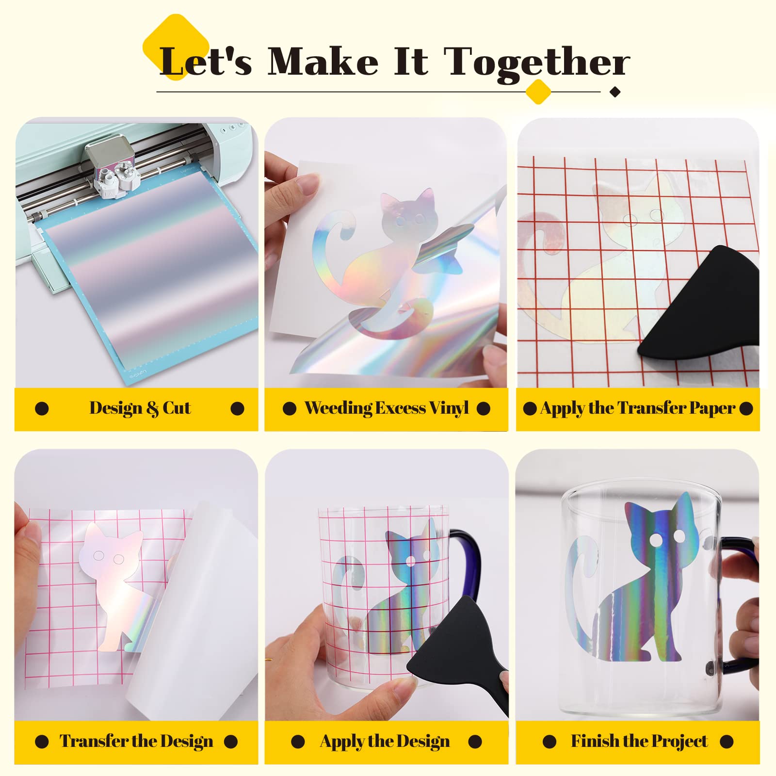 HTVRONT Permanent Vinyl - 57 Pack 12" x 12" Permanent Adhensive Vinyl Bundle Compatible with Cricut Cutting Machine, 52 Adhensive Sheets and 5 Transfer Tape Sets for Party Decoration, Stiker - Image 5