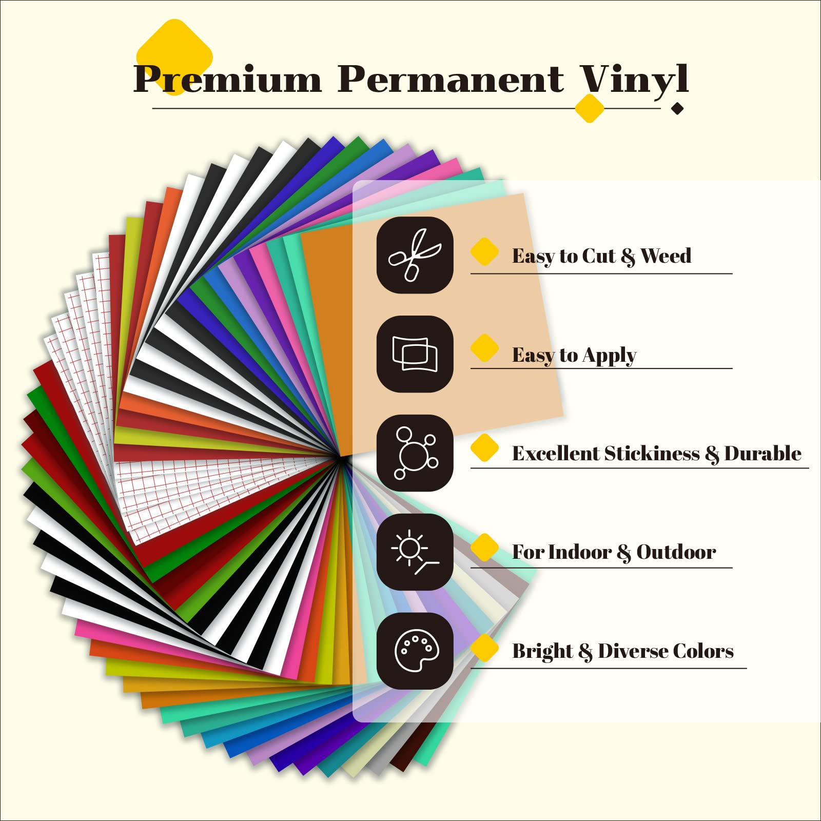 HTVRONT Permanent Vinyl - 57 Pack 12" x 12" Permanent Adhensive Vinyl Bundle Compatible with Cricut Cutting Machine, 52 Adhensive Sheets and 5 Transfer Tape Sets for Party Decoration, Stiker - Image 6