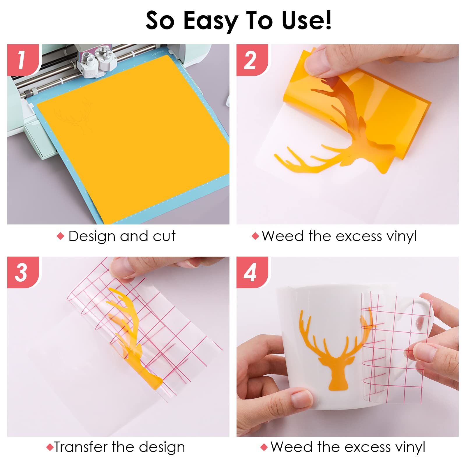 HTVRONT Permanent Vinyl for Cutting Machine-100 Pack 12 "x12 Adhesive Vinyl Sheets Set, 90 Sheets Permanent Bundle & 10 Transfer Tape for Projects and Crafting - Image 4