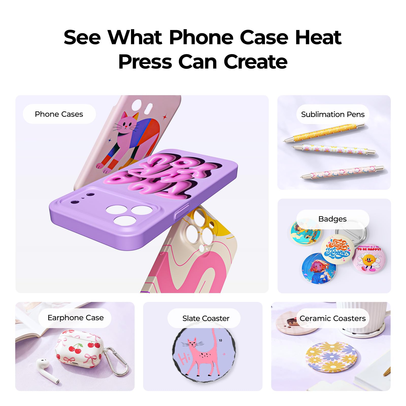 HTVRONT Phone Case Heat Press Machine Compatible with iPhone - H17 Vacuum Heat Press Machine for Phone Cases- Sublimation Press for Custom Phone Case, Badges, Coasters, Includes Film & Fixture - Image 3