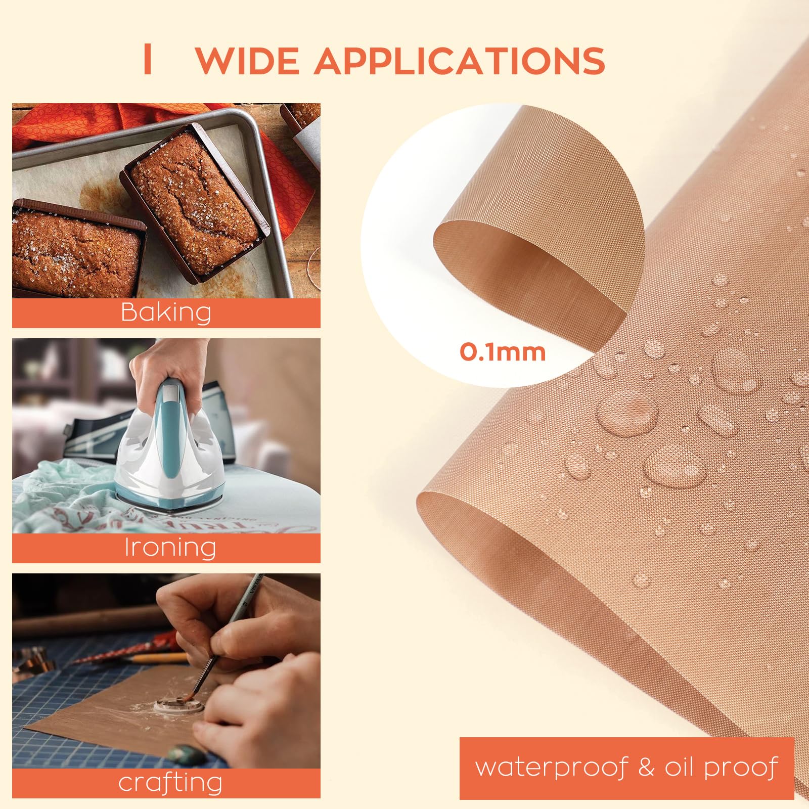 HTVRONT PTFE Sheets for Heat Press - 3 Pack Non Stick PTFE Polytetrafluoroethylene Sheet Reusable 12 x 16" PTFE Coating Paper Heat Resistant PTFE Mat(Brown) - Image 6