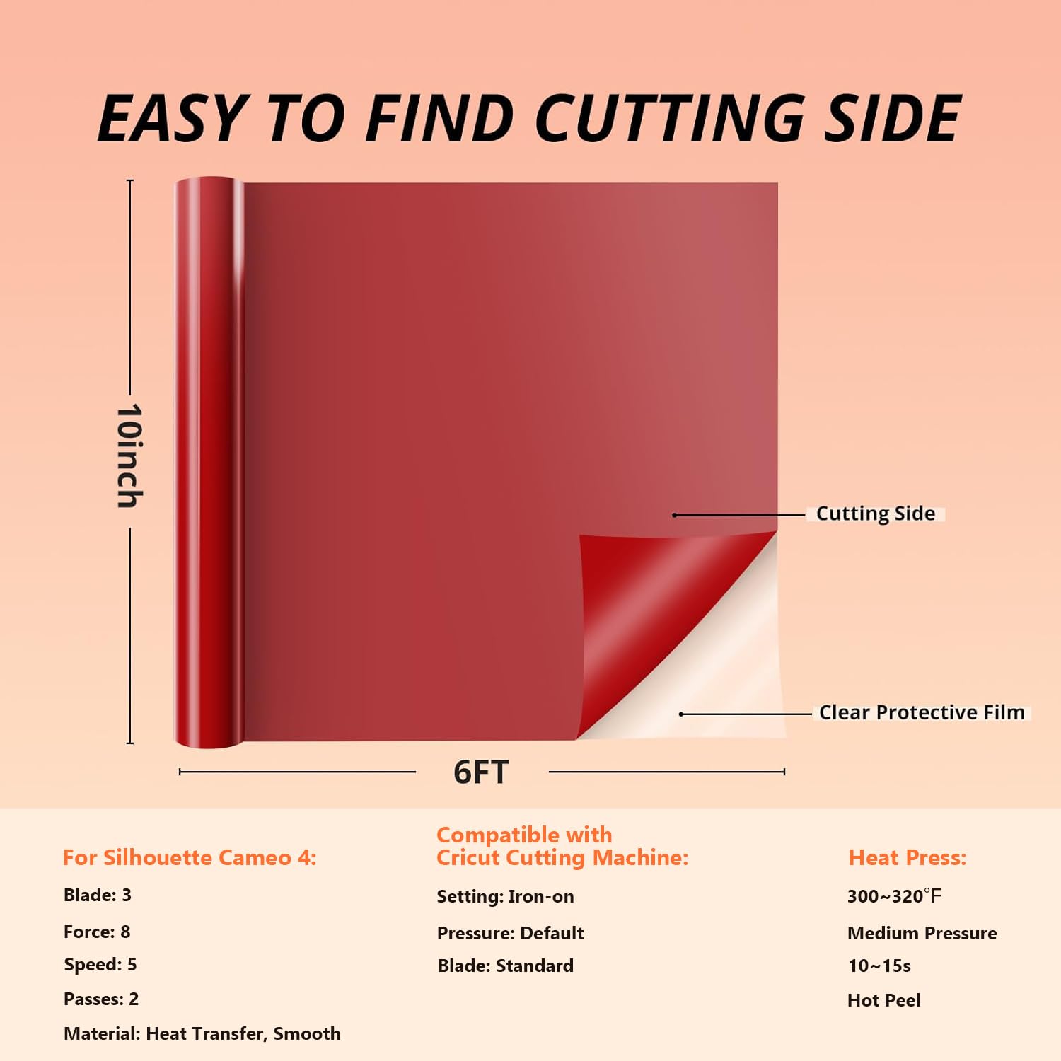 HTVRONT Puff Vinyl Heat Transfer - 10" x 6ft Red Puff HTV Vinyl for T Shirts, 3D Puff Heat Transfer Vinyl Compatible with Cricut Cutting Machine - Easy to Cut & Weed & Transfer (Red) - Image 6