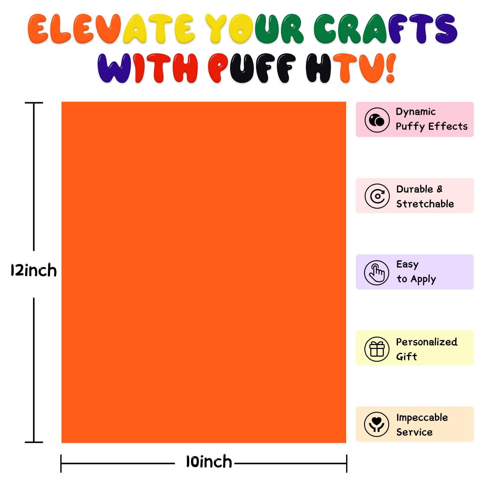 HTVRONT Puff Vinyl Heat Transfer-8 Pcs 3D Puff Vinyl in 8 Assorted Colors, 3D Puff Heat Transfer Vinyl for T-Shirts, 12x10 Puff HTV Compatible with Cricut Cutting Machine or Heat Press Machine - Image 3