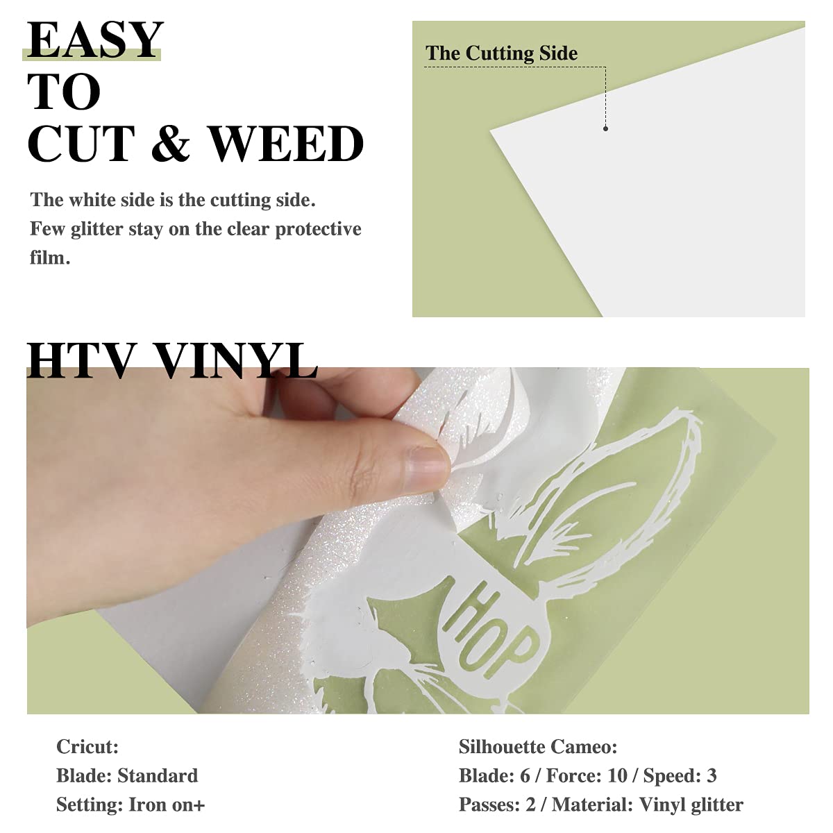 HTVRONT Rainbow White Glitter HTV Vinyl Roll-12" x 6 FT White Glitter Heat Transfer Vinyl Bundle, White Glitter Iron on Vinyl for All Cutting Machines - Image 3