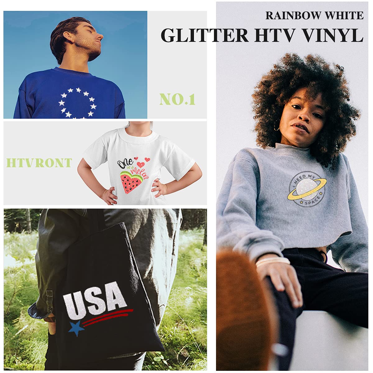 HTVRONT Rainbow White Glitter HTV Vinyl Roll-12" x 6 FT White Glitter Heat Transfer Vinyl Bundle, White Glitter Iron on Vinyl for All Cutting Machines - Image 6