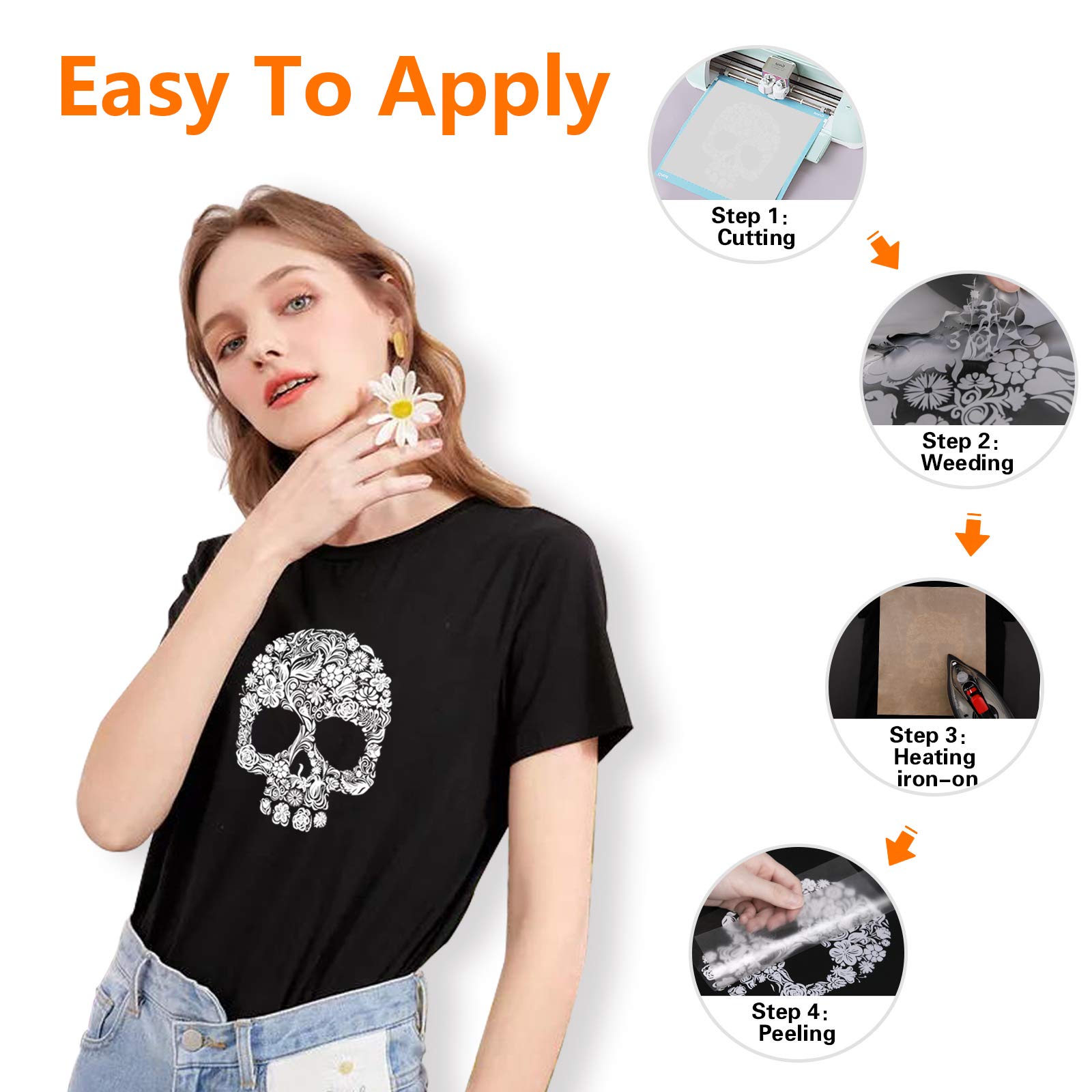 HTVRONT Reflective Heat Transfer Vinyl HTV Roll: 12"x10' Silver Iron On Vinyl Roll for T-Shirt (Light Grey) - Image 6