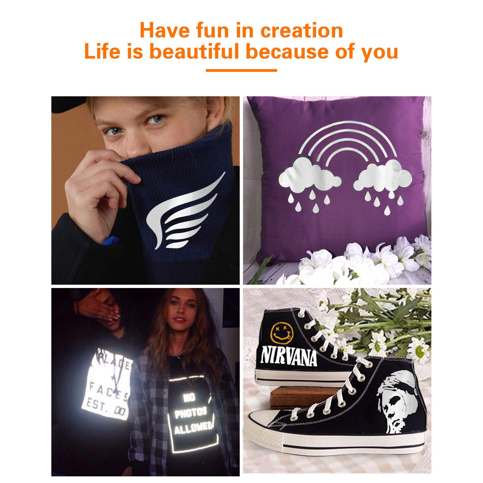 HTVRONT Reflective Heat Transfer Vinyl HTV Roll: 12"x10' Silver Iron On Vinyl Roll for T-Shirt (Light Grey) - Image 7