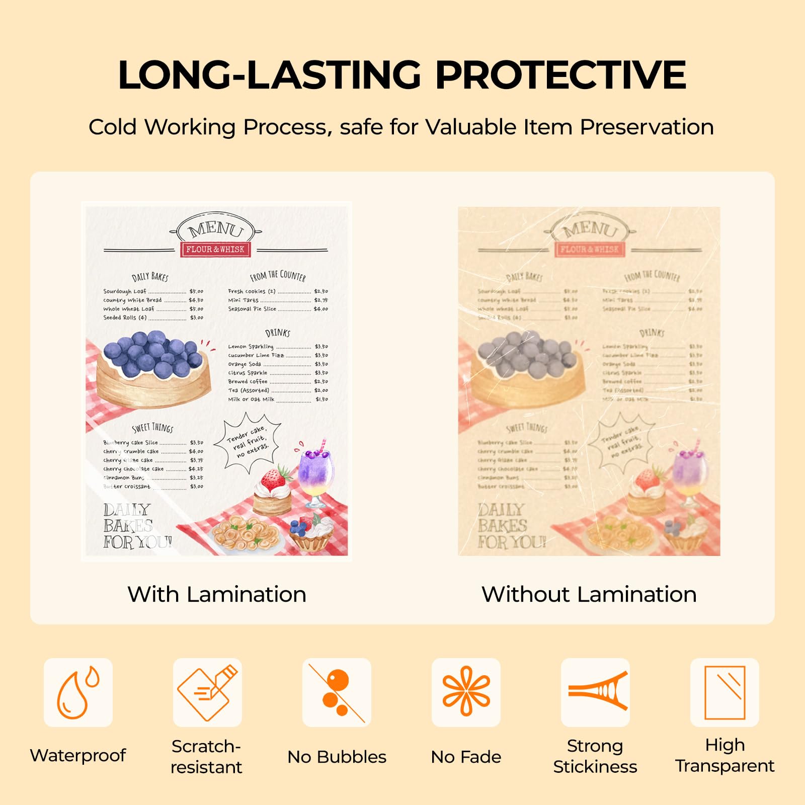 HTVRONT Self Adhesive Laminating Sheets - 50 Sheets, 4mil, 9 x 12 Inches Self Laminating Sheets, No Machine Needed Clear Laminating Sheets for Protecting Documents Photos Menus Stickers Book Cover - Image 4