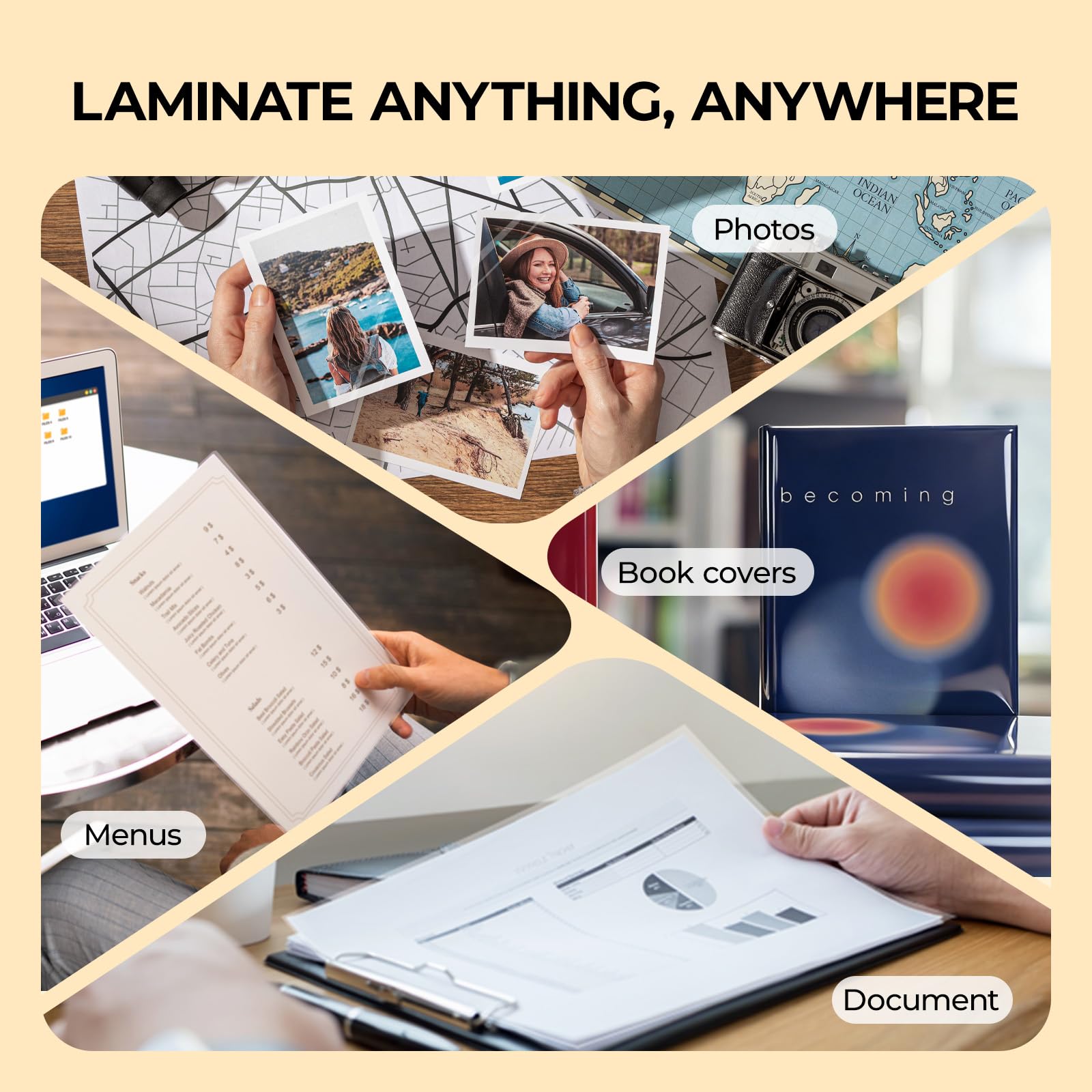 HTVRONT Self Adhesive Laminating Sheets - 50 Sheets, 4mil, 9 x 12 Inches Self Laminating Sheets, No Machine Needed Clear Laminating Sheets for Protecting Documents Photos Menus Stickers Book Cover - Image 6