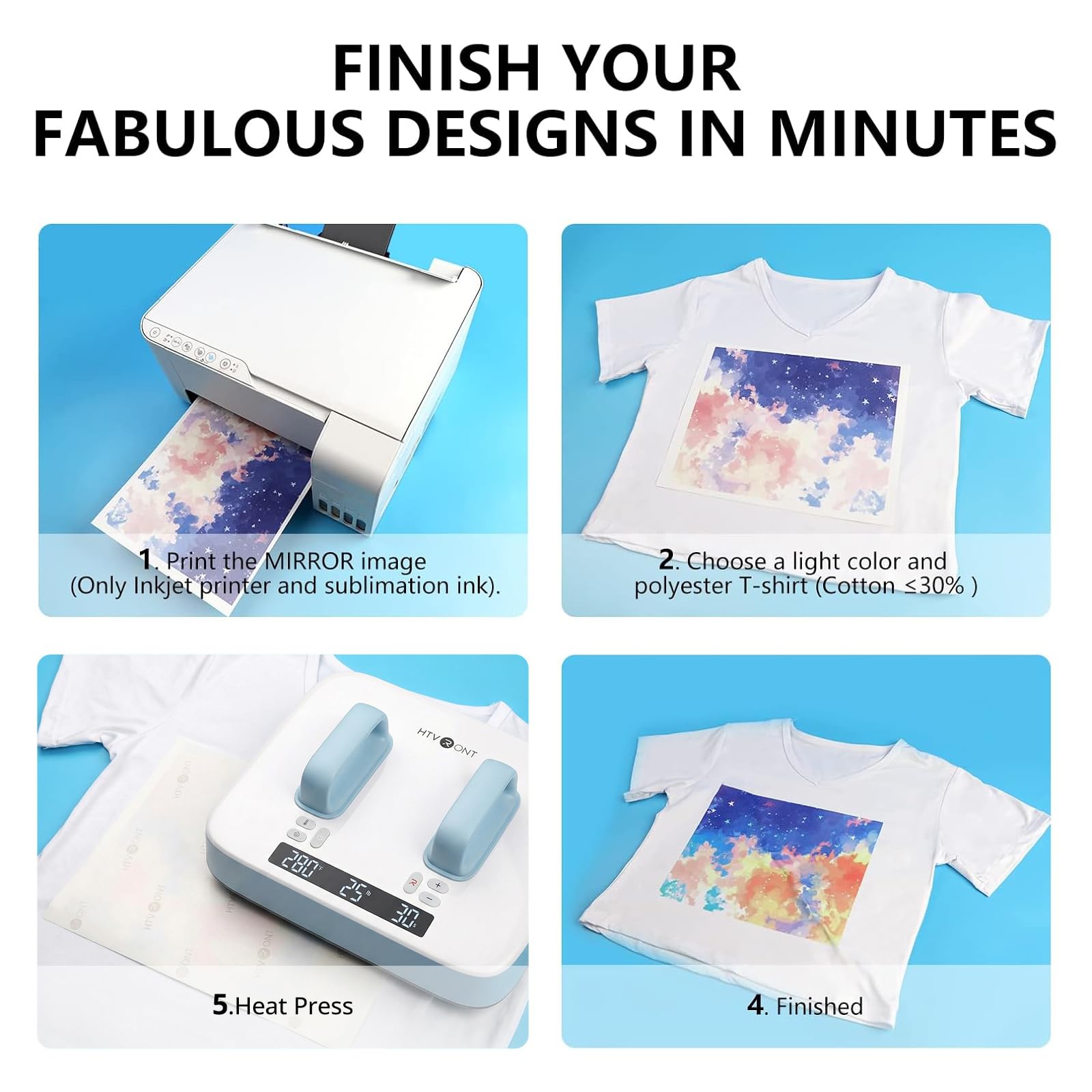 HTVRONT Sublimation Paper 8.5 x 11 Inches - 150 Sheets 105g Excellent Ink Release Sublimation Transfer Paper for Tumblers, Mugs, T-shirts - Image 7