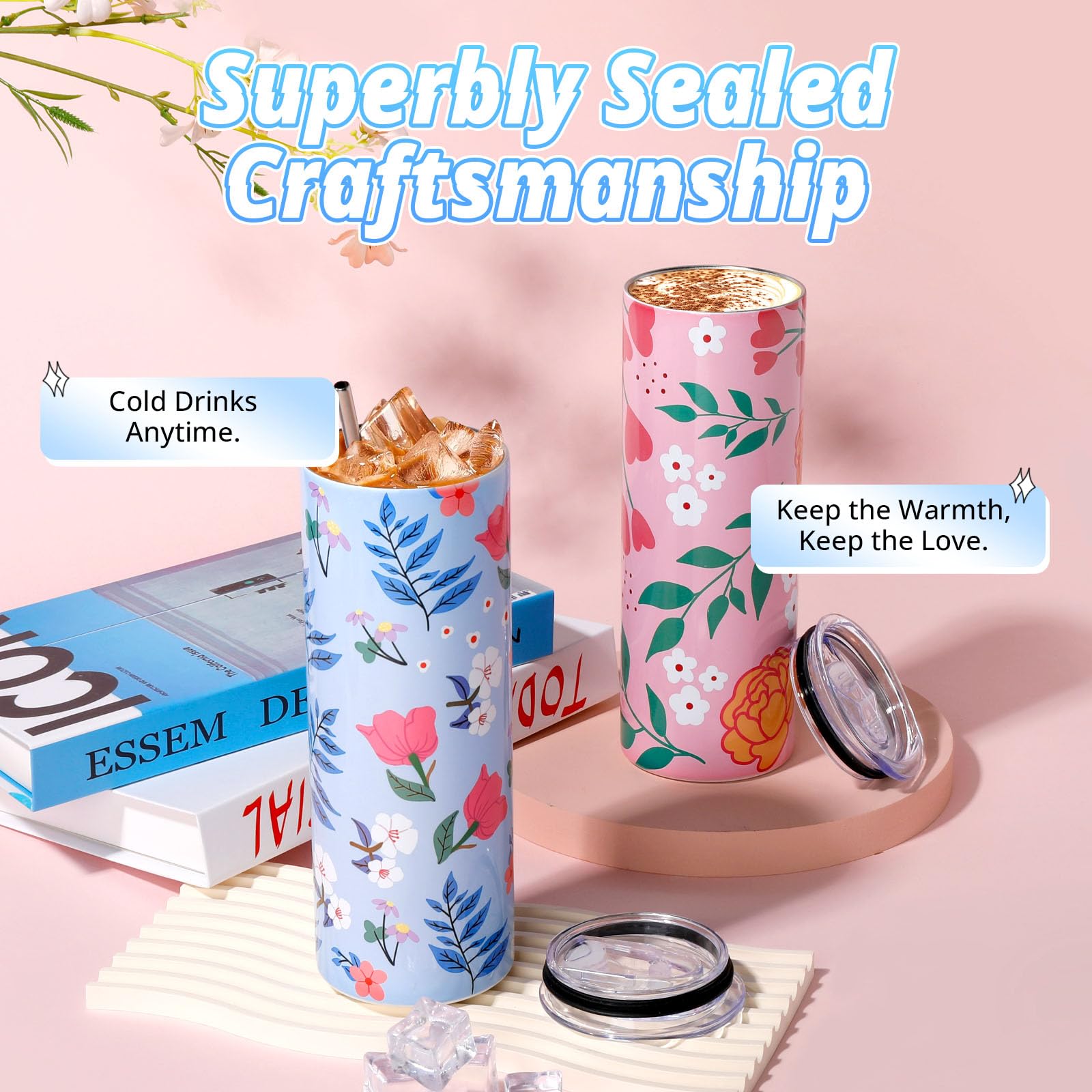 HTVRONT Sublimation Tumblers 12 PCS - 20 OZ Sublimation Tumbler Blanks with Sublimation Paper/Shrink Wrap Films/Heat Tape/Straws/Straw Brush - Sublimation Blanks Products for Gift/DIY Craft - Image 4