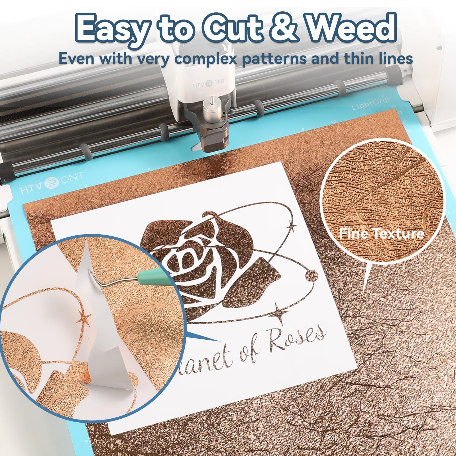 HTVRONT Textured Metallic Permanent Vinyl - 12" x 6ft Rose Gold Chrome Self-Adhesive Vinyl Compatible with Cricut Cutting Machine, Silhouette, Cameo Cutters, Signs, Scrapbooking (Rose Gold) - Image 4