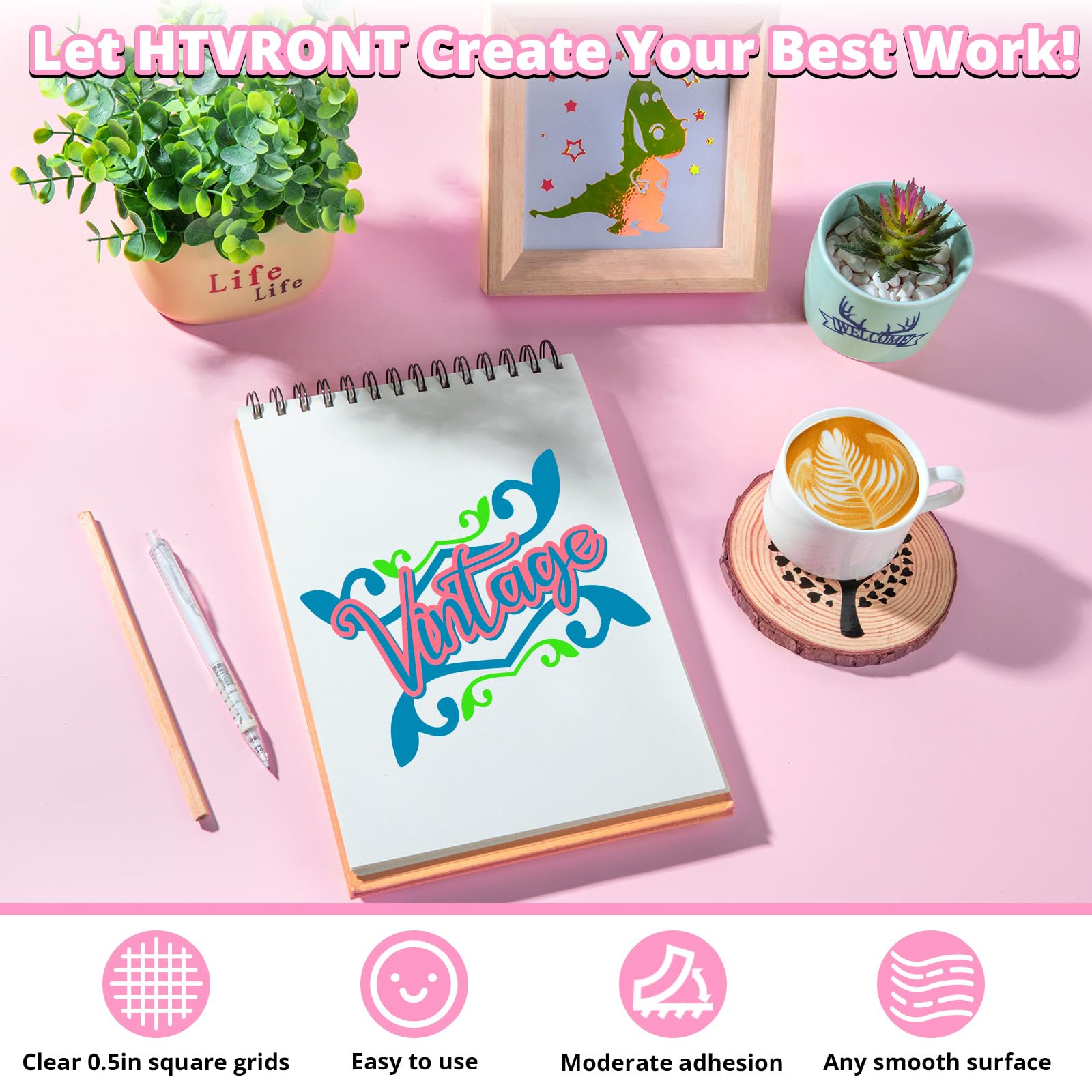 HTVRONT Transfer Tape for Vinyl - 12" x 10 FT w/Red Alignment Grid Clear Transfer Paper for Adhesive Vinyl - Medium Tack Vinyl Transfer Tape for for Decals Signs Windows Stickers - Image 3