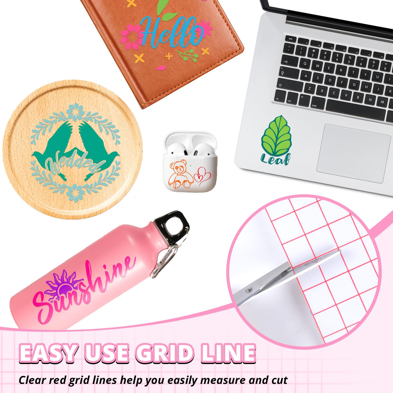 HTVRONT Transfer Tape for Vinyl - 12" x 10 FT w/Red Alignment Grid Clear Transfer Paper for Adhesive Vinyl - Medium Tack Vinyl Transfer Tape for for Decals Signs Windows Stickers - Image 4