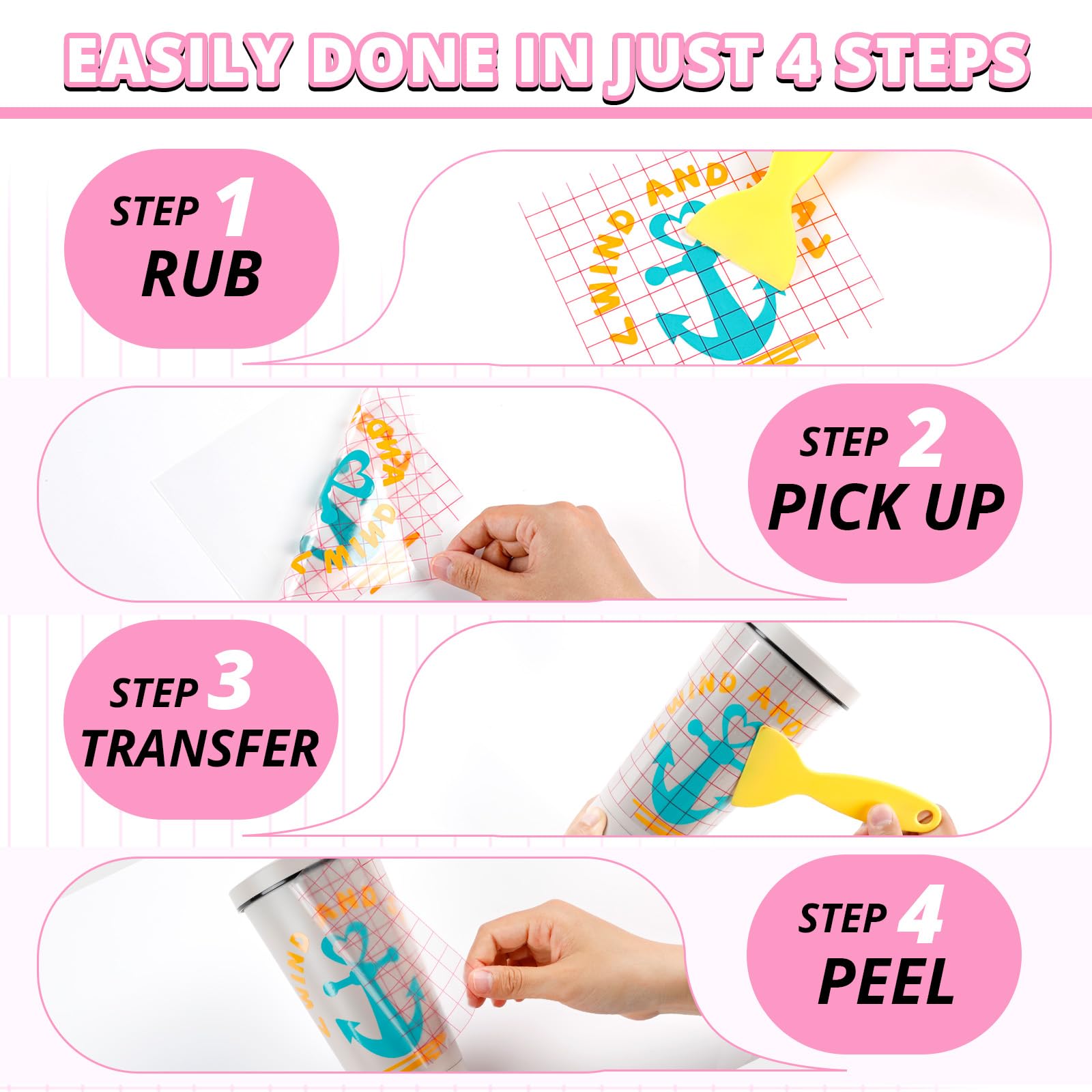 HTVRONT Transfer Tape for Vinyl - 12" x 10 FT w/Red Alignment Grid Clear Transfer Paper for Adhesive Vinyl - Medium Tack Vinyl Transfer Tape for for Decals Signs Windows Stickers - Image 5